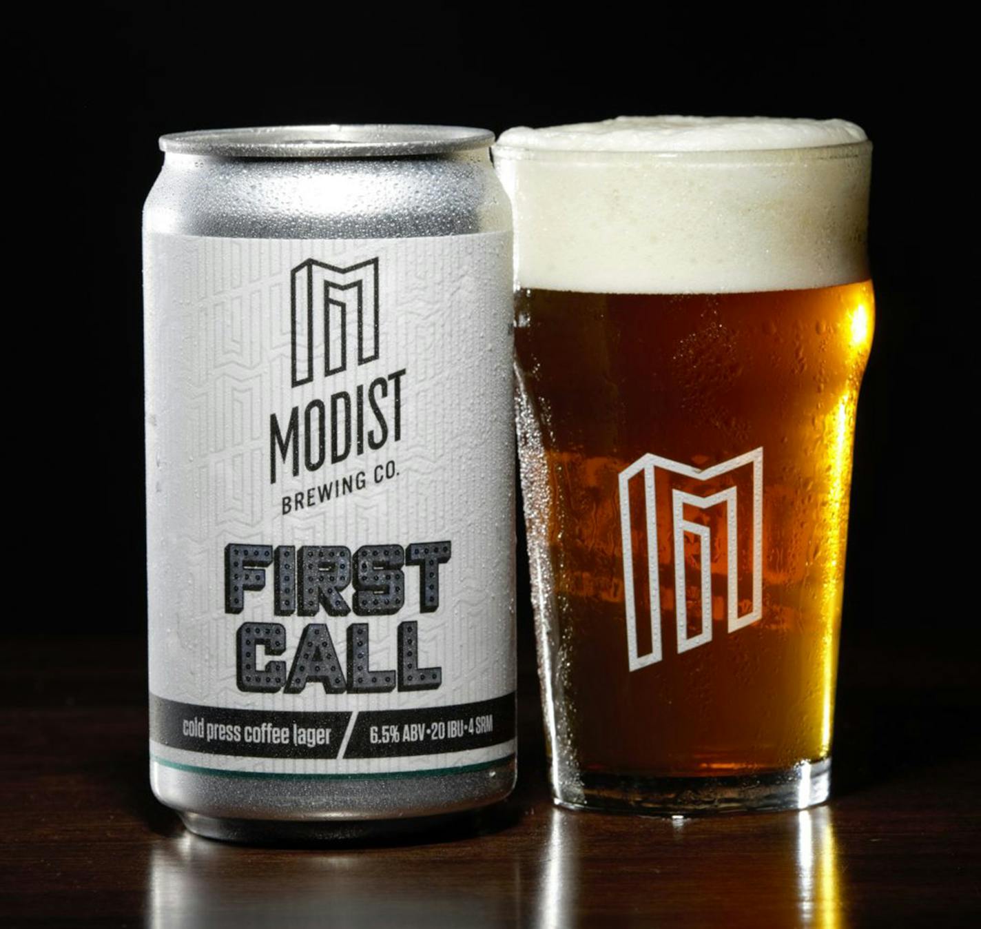 Modist Brewing Co. First Call Cold Press Coffee Lager: Coffee with beer overtones? Or beer with coffee overtones? You decide.