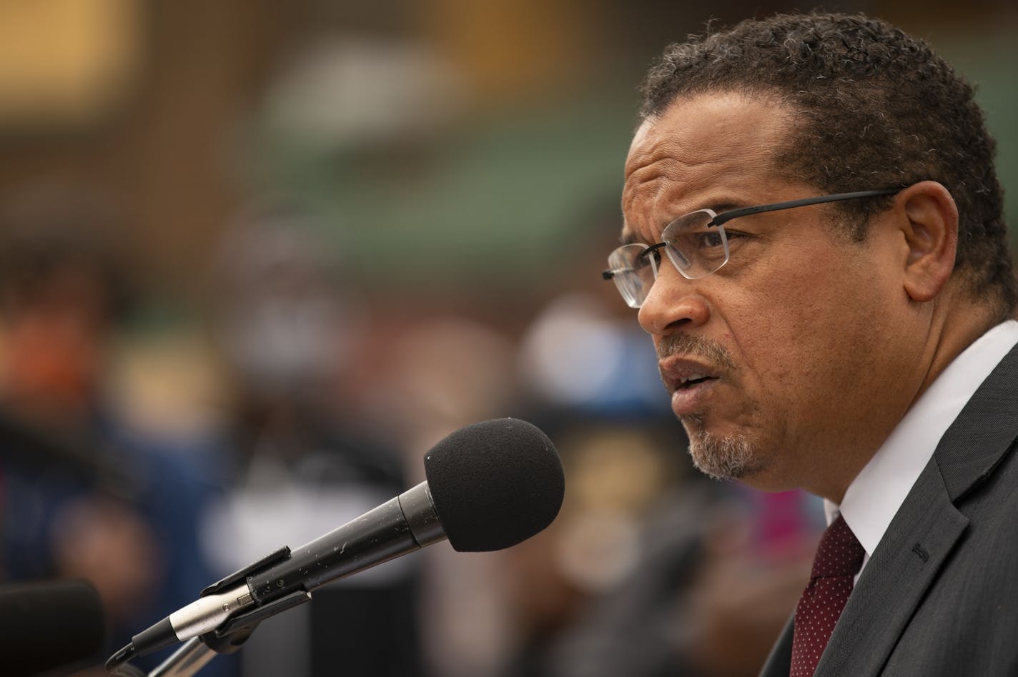 Minnesota Attorney General Keith Ellison spoke to a crowd in front of the Clayton Jackson McGhie Memorial on June 15 in Duluth. One of the viral rumors after the unrest in the Twin Cities involved Ellison.