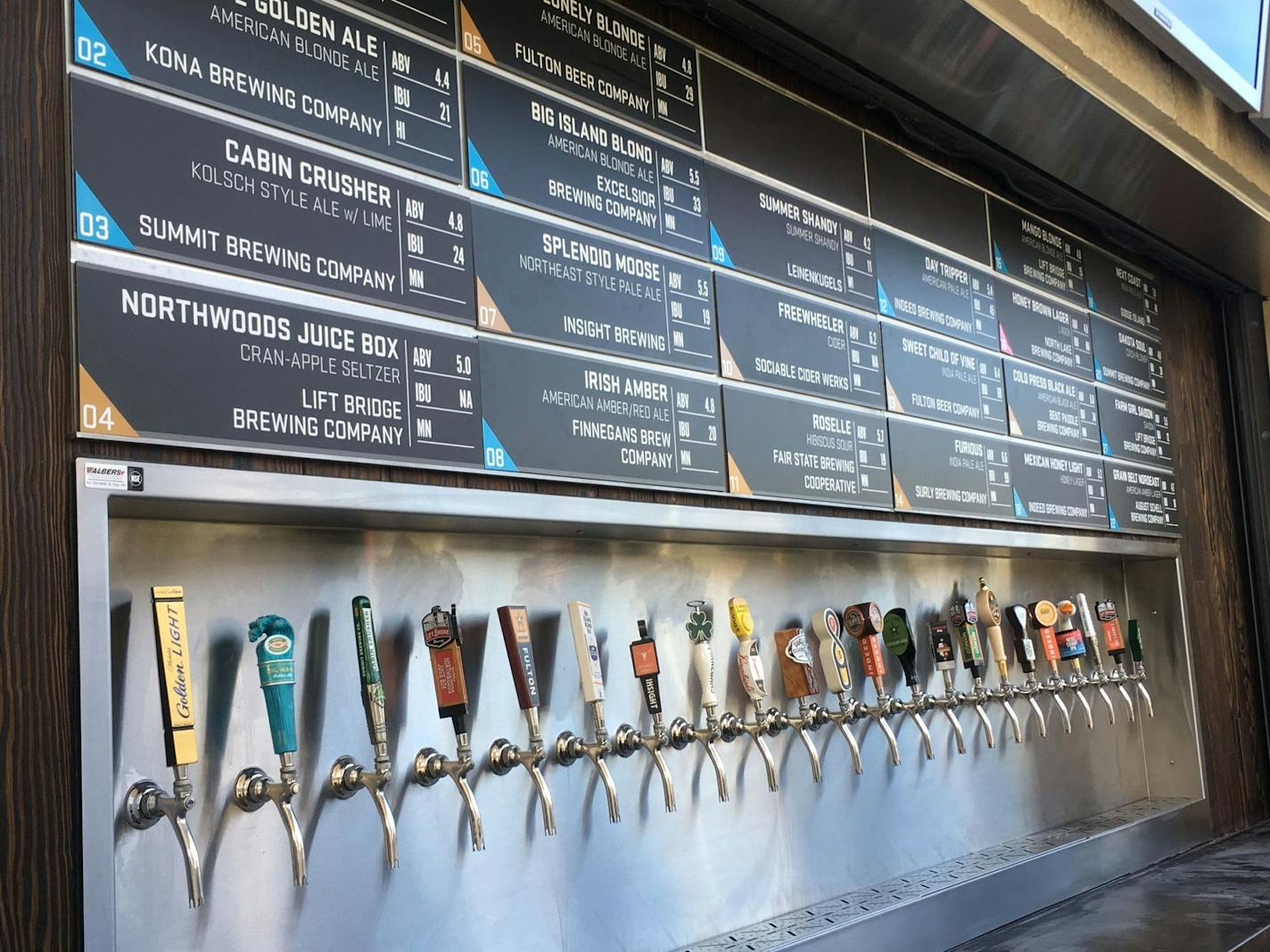 Local craft beer tap wall at Target Field