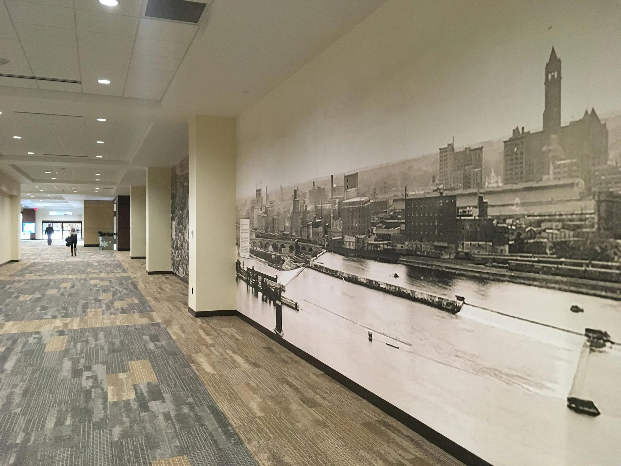 Now this is how you do it. The skyway in the Wells Fargo towers features photo murals depicting the history of downtown Minneapolis.