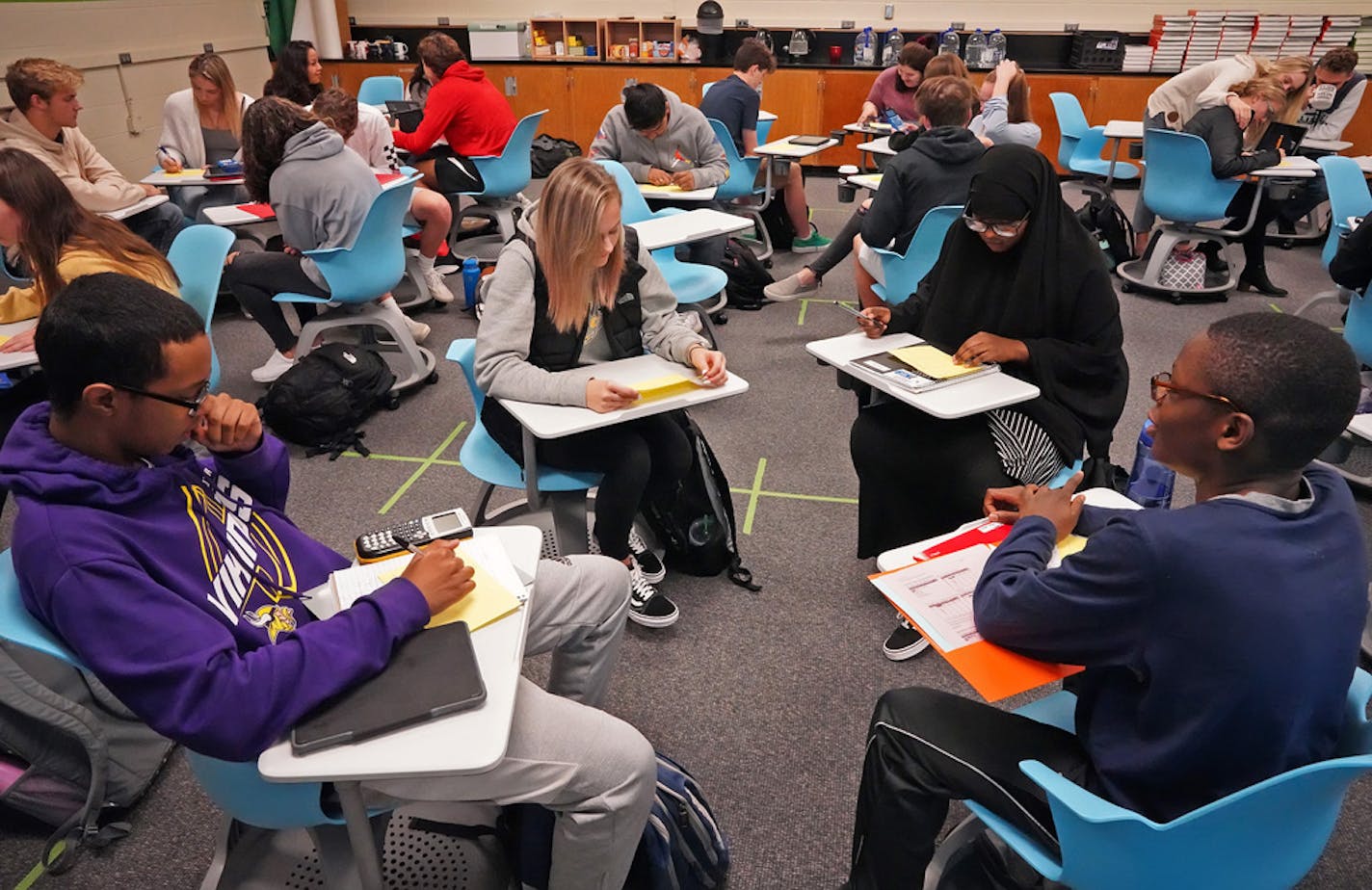 A pre-calculus class at Apple Valley High School. Teachers said they were most concerned about building relationships with students and wanted to do that in person.