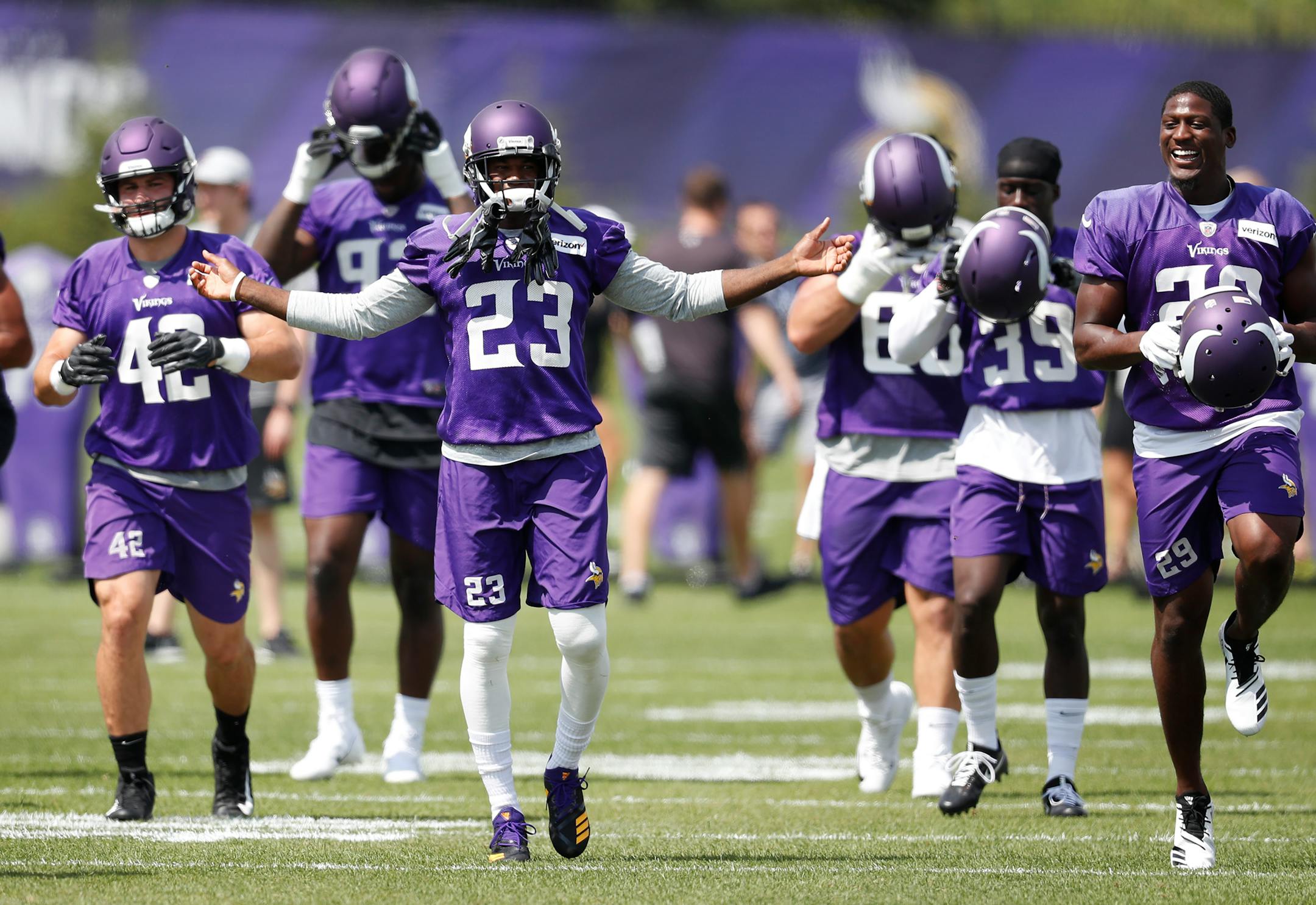 Vikings defensive back Terence Newman (23) summarized the mood at camp Monday as only Newman could.