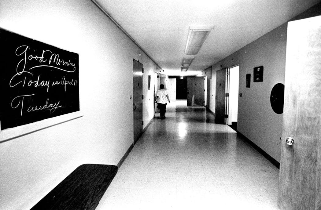 A nearly empty hallway at Hastings State Hospital soon before the facility closed in 1978.