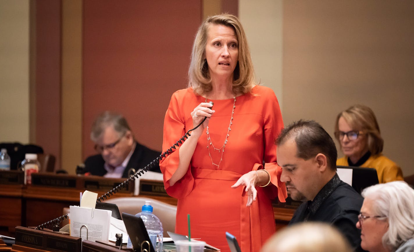 Rep. Sarah Anderson, R-Plymouth speaks on the House floor on the Omnibus Supplemental Finance bill. She is also the author of two gun related bills introduced this week. ] GLEN STUBBE &#xef; glen.stubbe@startribune.com Thursday, May 3, 2018