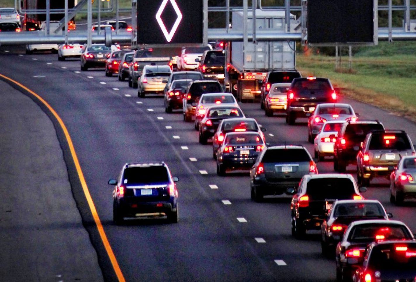 The number of trips taken each day by solo drivers who pay a toll at MnPass lanes has dropped by 86% since the cornavirus slowdown began. A MnPass lane is seen in 2009, above, on Interstate 35W south of I-494 near the Minnesota River crossing in Burnsville.