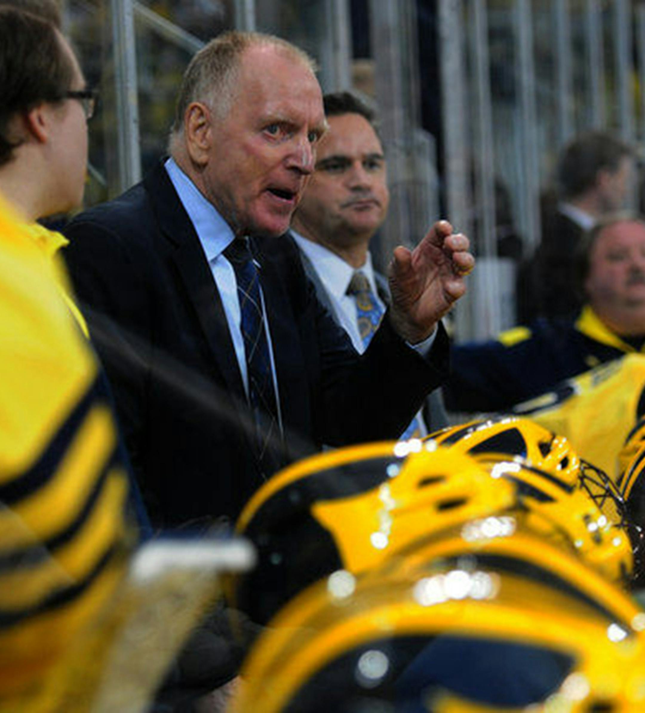 Michigan Coach Red Berenson directs his team in the game against Minnesota at Yost Arena on Saturday, January 10, 2015. Nicole Hester | The Ann Arbor News (NICOLE HESTER)