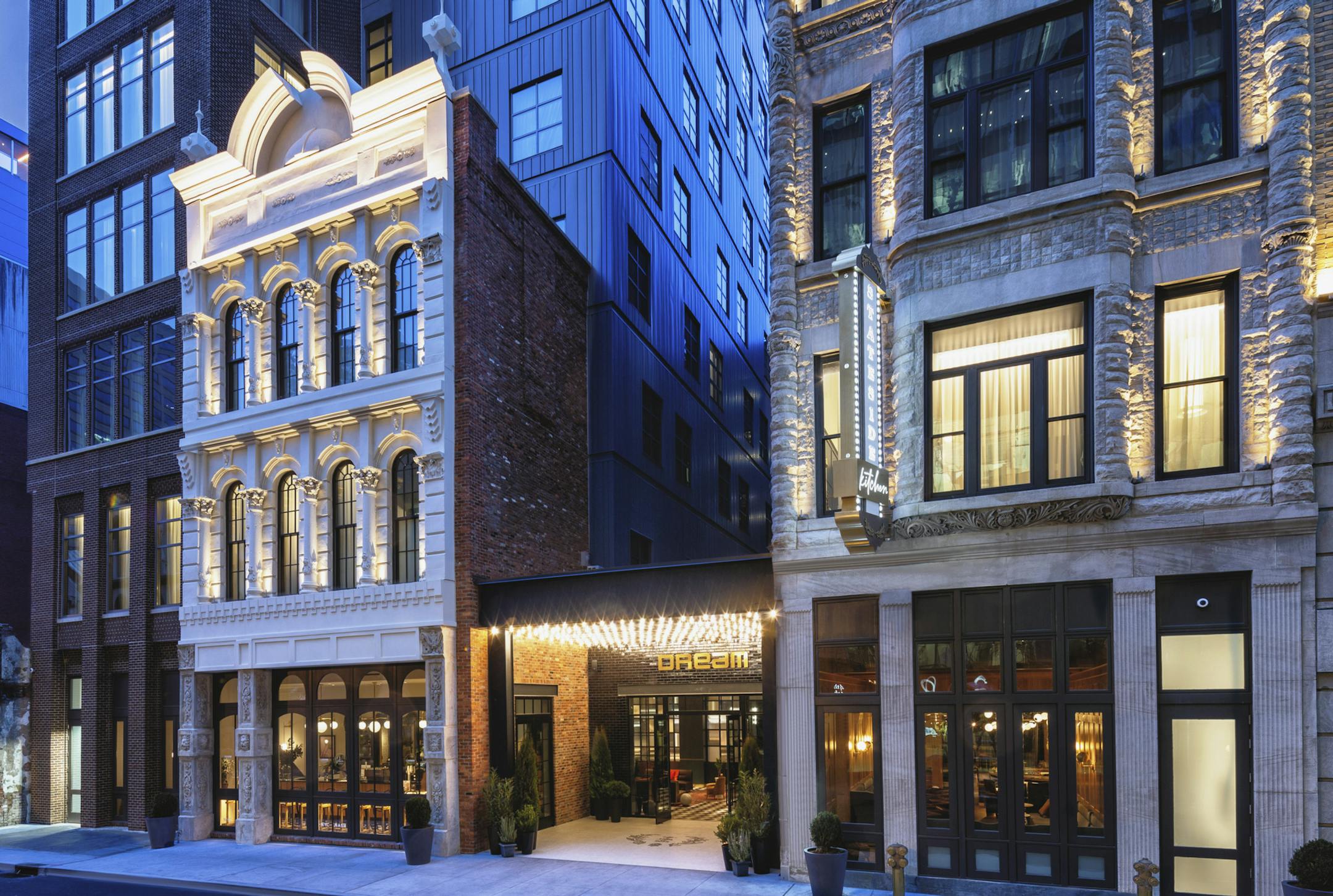PHOTO MOVED IN ADVANCE AND NOT FOR USE - ONLINE OR IN PRINT - BEFORE JUNE 30, 2019. — In a photo from Edward Menashy, the Dream Nashville, Printers Alley, which incorporates elements of two historic structures. With a soft launch in December, the 168-room boutique hotel opened officially in March after a campaign to win over locals reeling from a breakneck building boom. (Edward Menashy via The New York Times) -- NO SALES; FOR EDITORIAL USE ONLY WITH NYT STORY NASHVILLE HOTEL ADV30 BY KIM