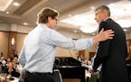 DFL challenger Dean Phillips and Rep. Erik Paulsen greeted each other at the end of Tuesday's third district debate. ] GLEN STUBBE &#xef; glen.stubbe@