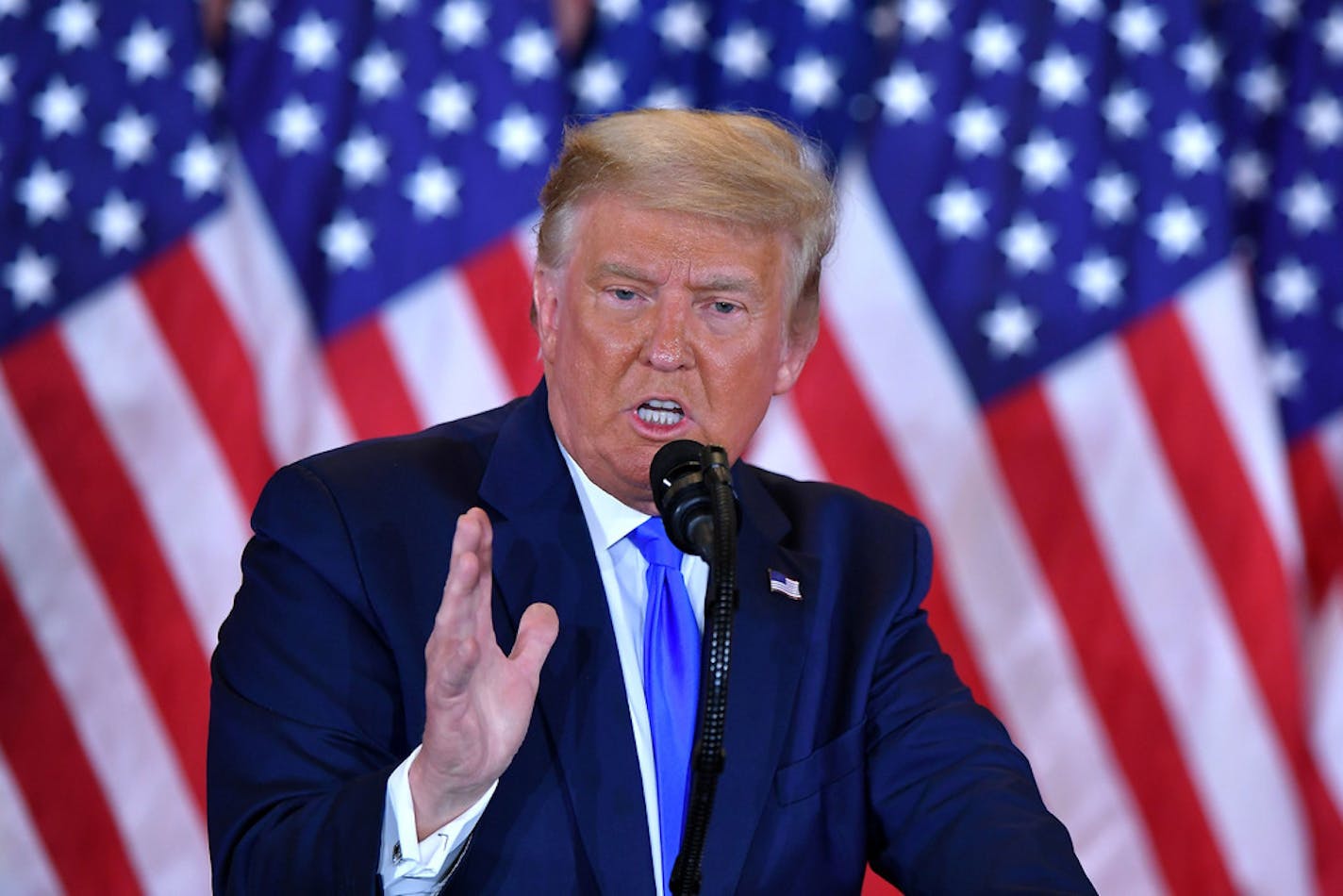 President Donald Trump speaks during election night in the East Room of the White House in Washington, D.C., early on November 4, 2020.