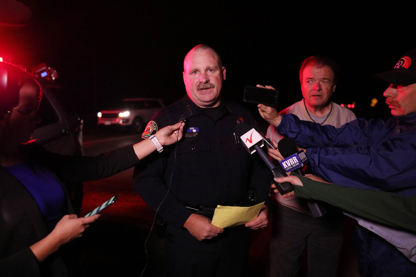 Fargo, N.D. Police Chief David Todd, center, and Clay County, Minn. sheriff Bill Bergquist, right, announced that kayakers found the body of Savanna Greywind in the Red River Sunday evening at a road block on 90th Avenue Northwest in Moorhead, Minn. ] ANTHONY SOUFFLE � anthony.souffle@startribune.com The mystery surrounding the fate of Savanna Marie Greywind, a pregnant, 22-year-old Fargo woman who went missing a week ago, took a bizarre and stunning twist Friday when authorities announced that