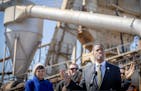 St. Paul Mayor Melvin Carter at the city’s asphalt plant in April. Carter was joined by state Sen. Sandy Pappas and other city officials to make a p