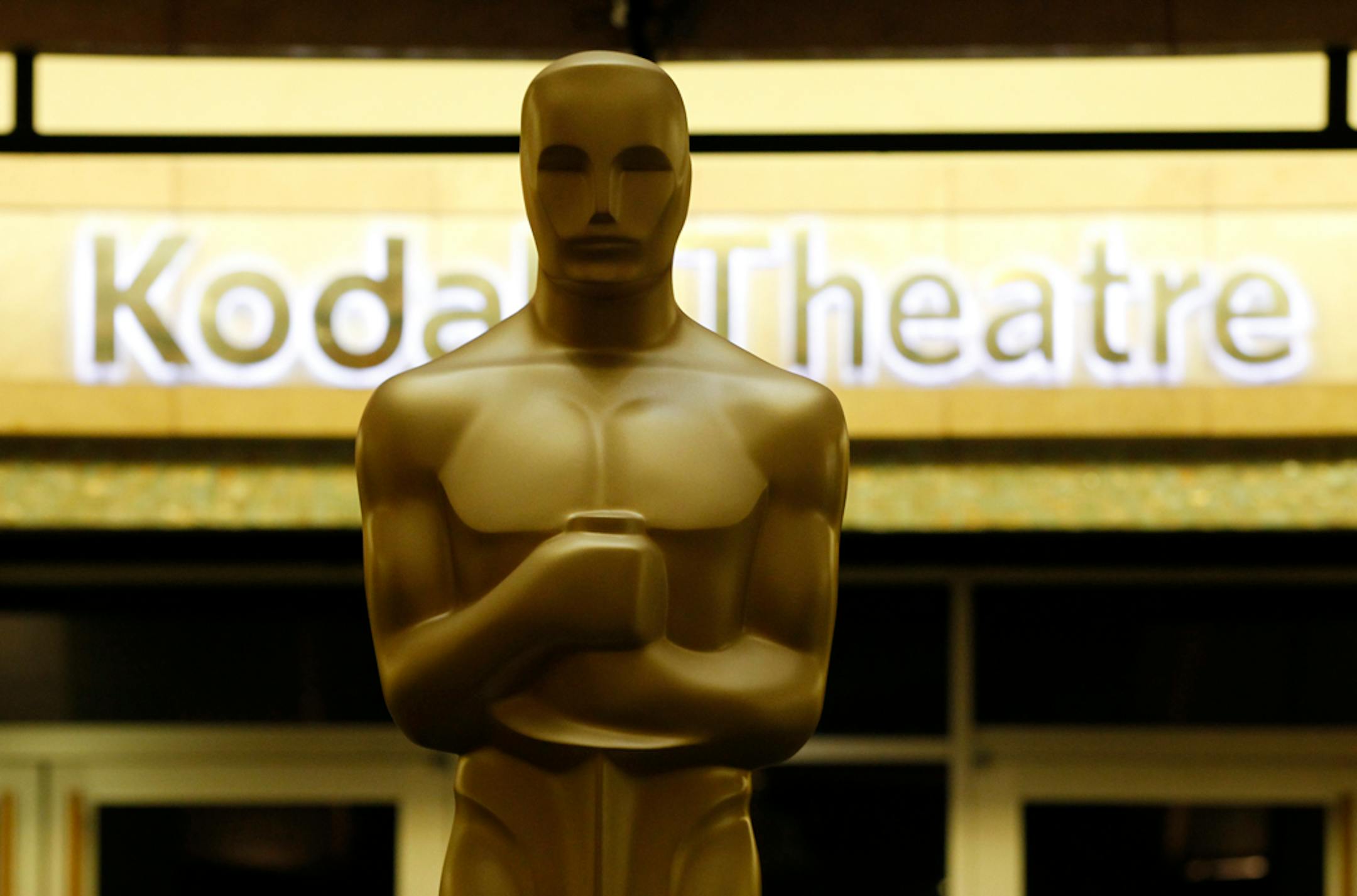 A Oscar statue stands at the entrance to the Kodak Theatre in Los Angeles.