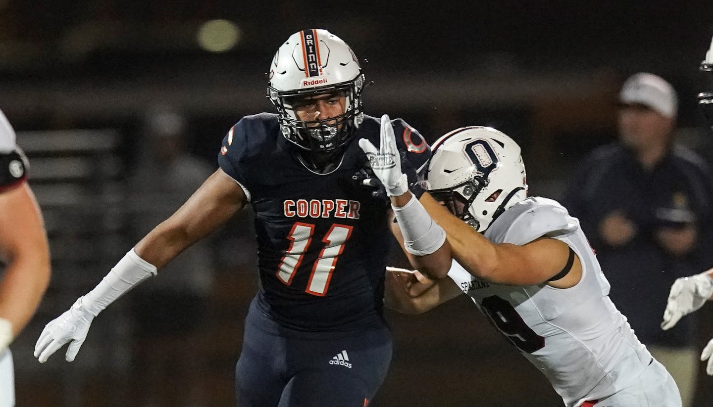 Cooper High School Jaxon Howard (11) in the fourth quarter. Cooper defeated Orono, 43-27.