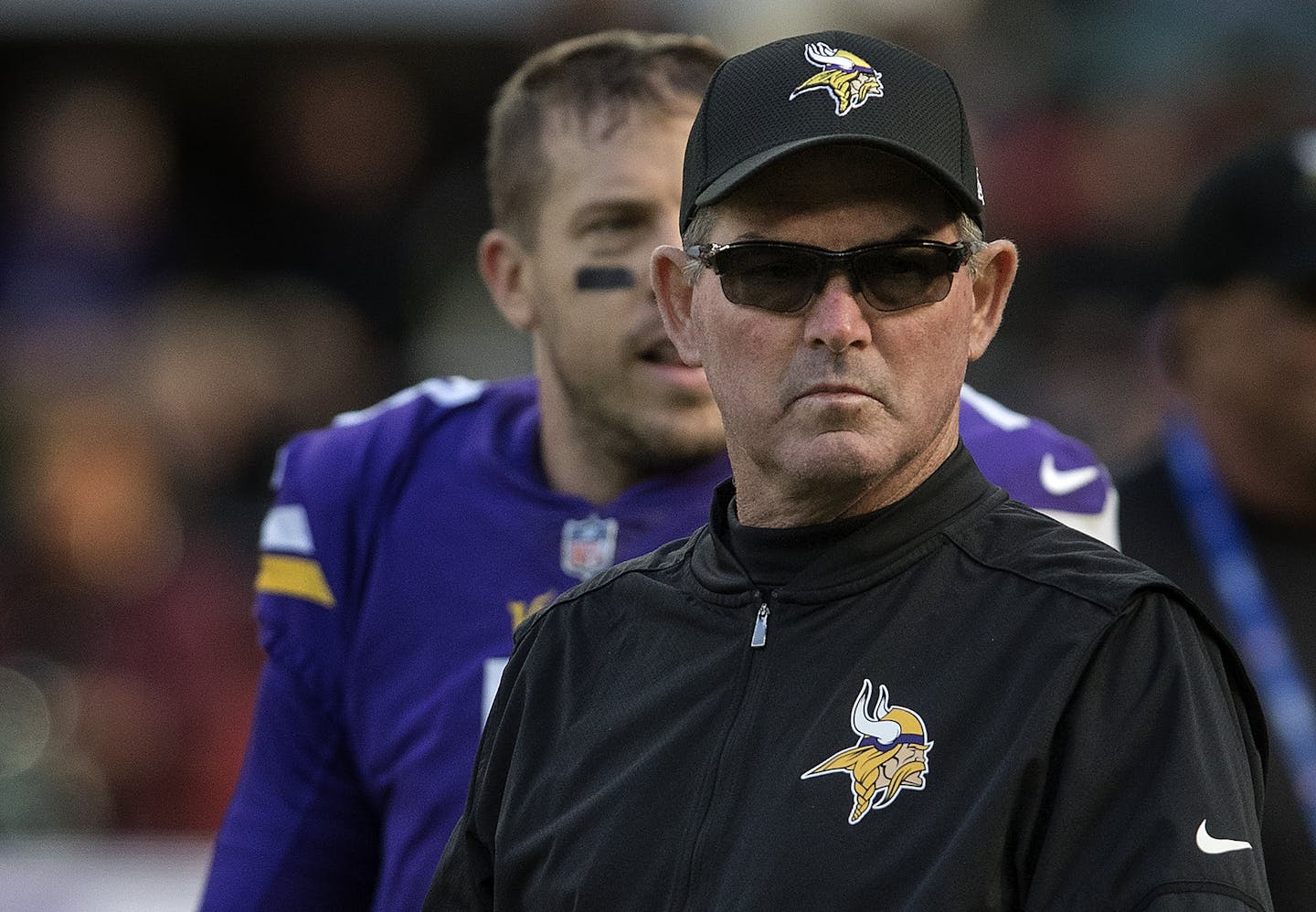 Minnesota Vikings head coach Mike Zimmer and quarterback Case Keenum.