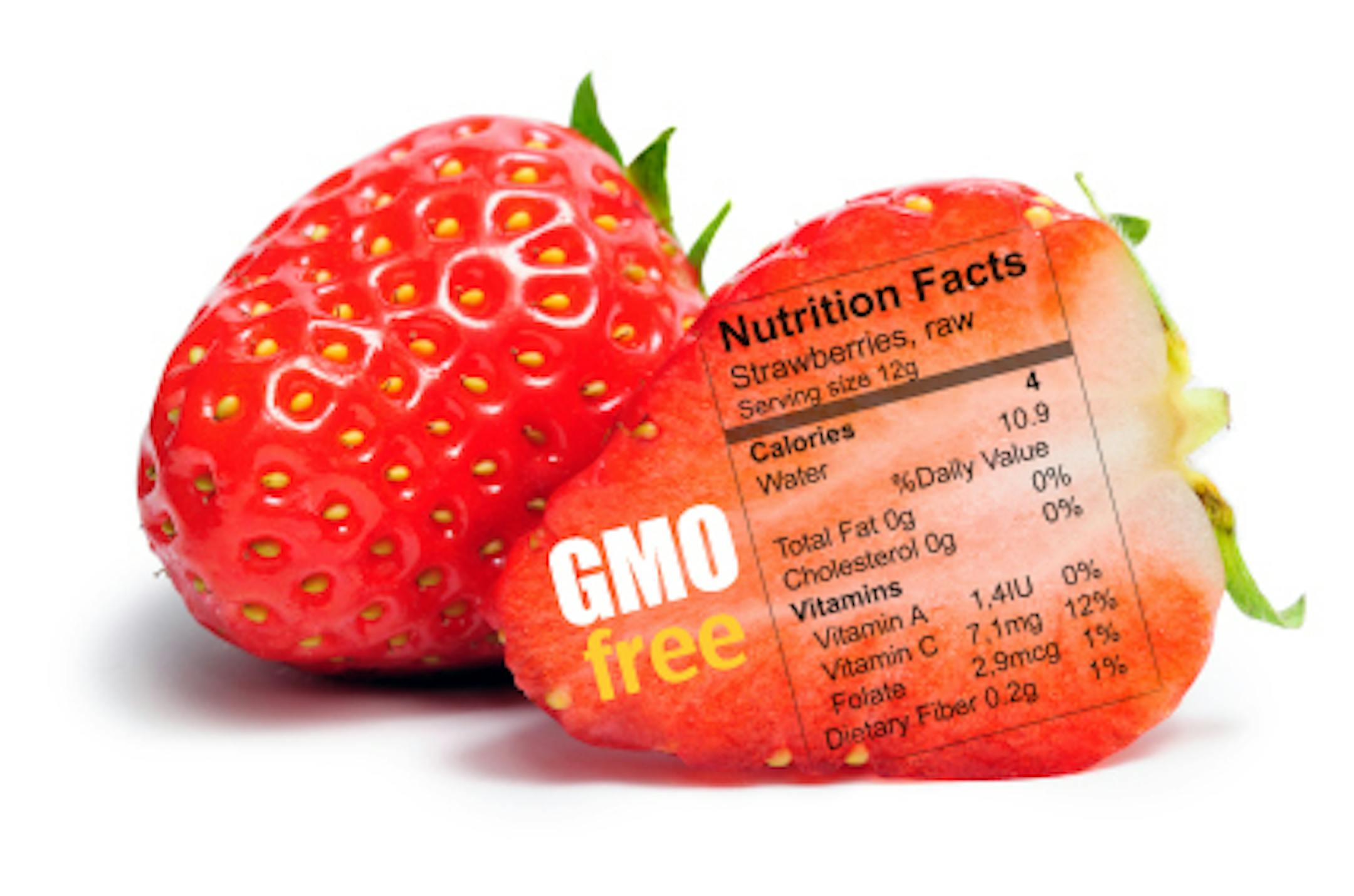 Fresh strawberry with nutriton facts isolated on a white background with clipping path