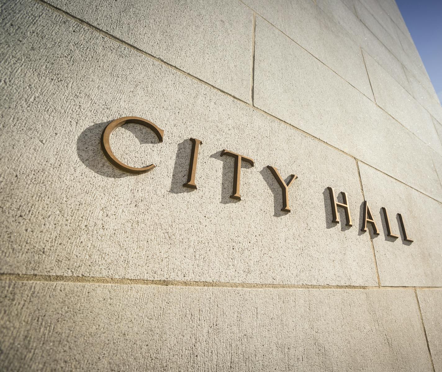 Entrance doorway into the government building city hall headquarters in Los Angeles California USA