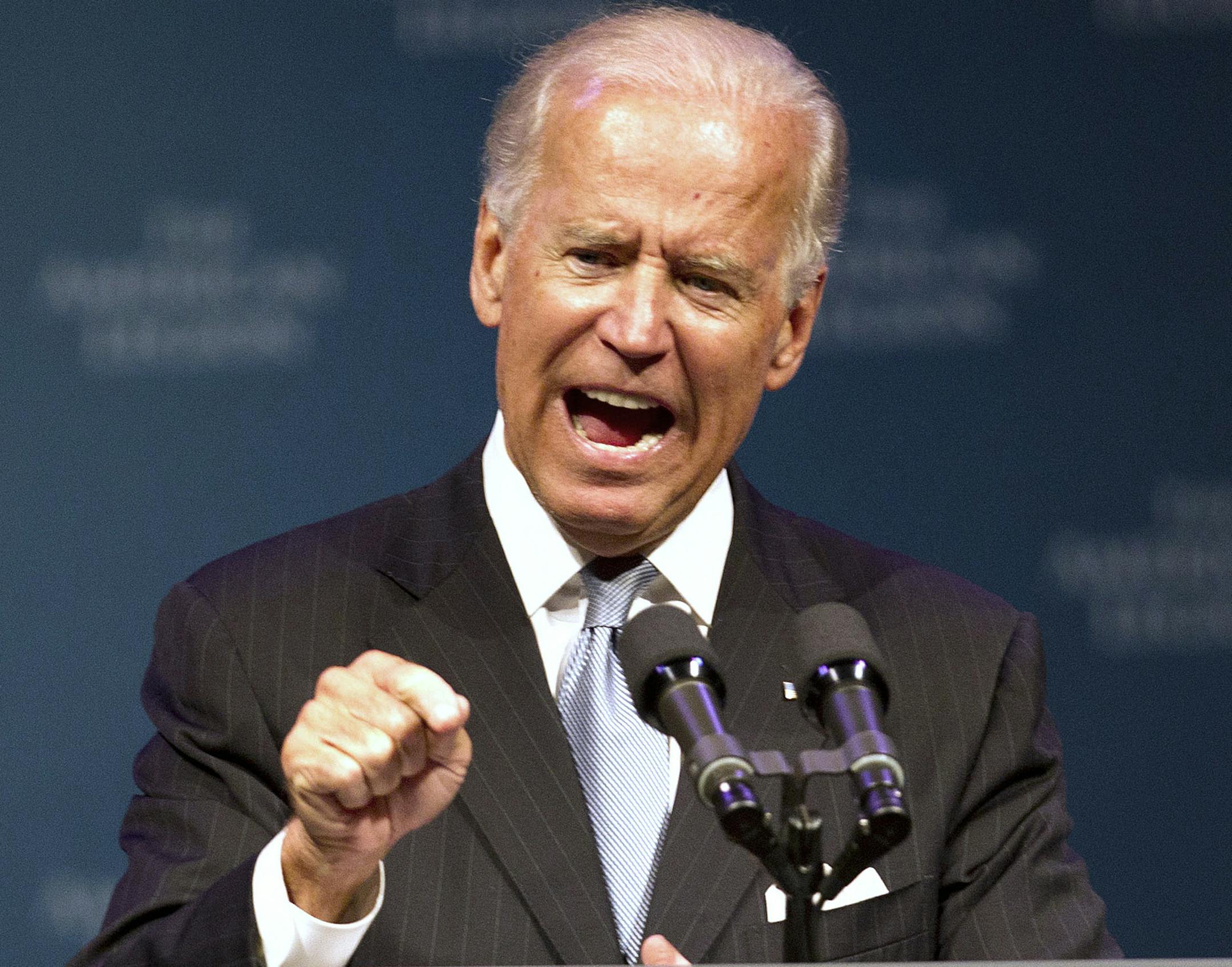 Vice President Joe Biden speaks during The American Legion's annual convention at the George R. Brown Convention Center in Houston on Tuesday, Aug. 27, 2013. Biden says there is no doubt that Syrian President Bashar Assad's government is responsible for the heinous use of chemical weapons. Biden's comments make him the highest-ranking U.S. official to say the Syrian regime is the culprit in a large-scale chemical weapons attack on Aug. 21. (AP Photo/Houston Chronicle, Johnny Hanson) MANDATORY CR