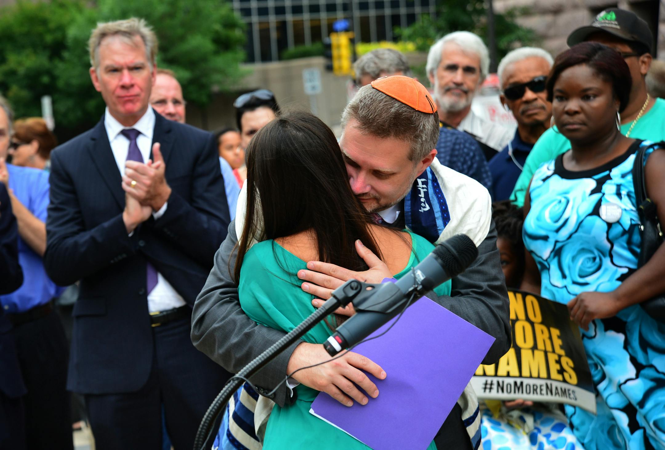 Inspired by the Newtown school shooting, 'No More Names" a touring national gun-control campaign endorsed by the mayors of Minneapolis and St. Paul made a stop Wednesday in downtown Minneapolis for a rally outside the Federal Courthouse. The participants read the names of gun violence victims since the Sandy Hook Elementary School massacre in December in Newtown, Conn. Rally members listened to speakers read the names of gun violence victims who have been killed since the Newtown school shooting