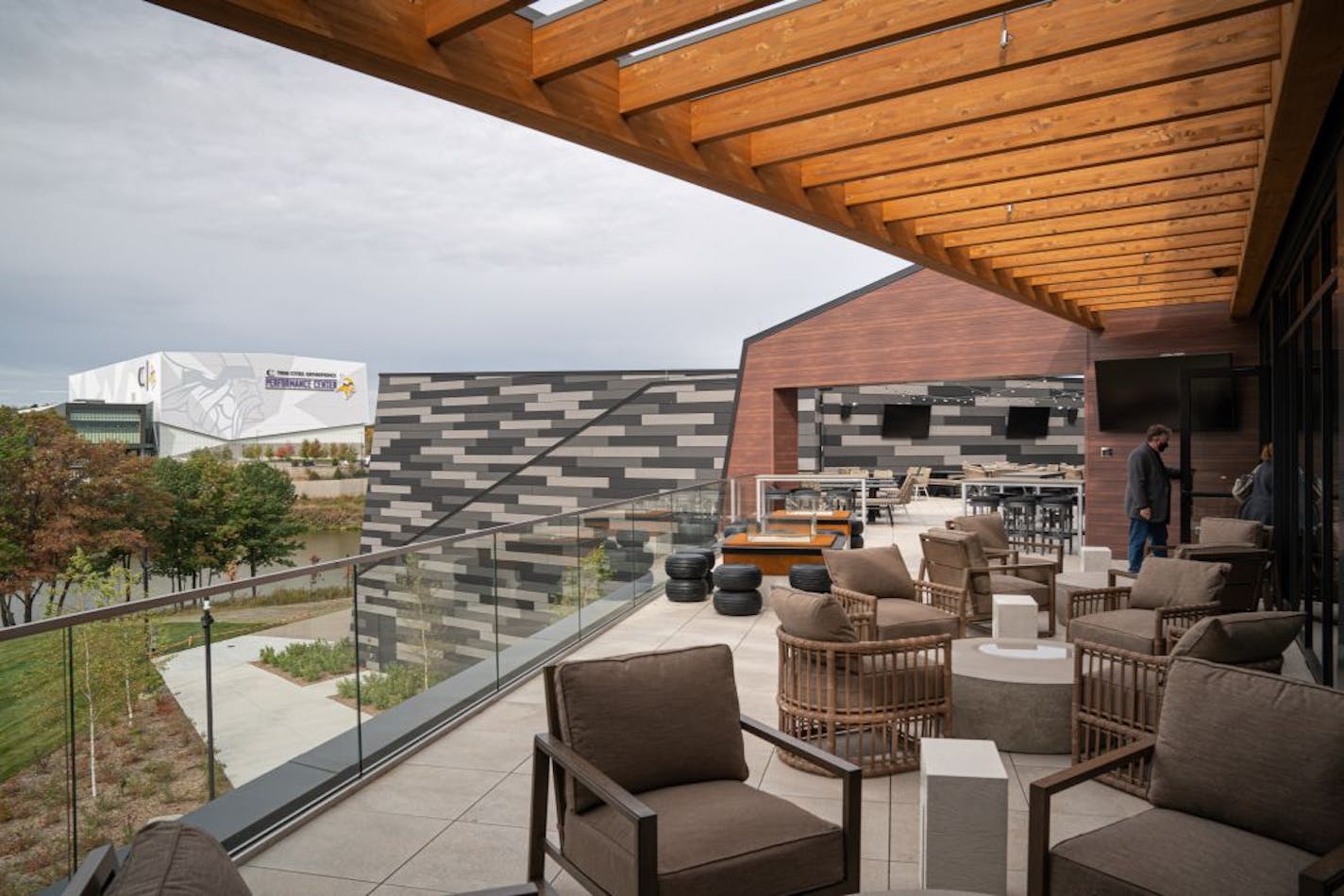 Outdoor patio at Ember & Ice on the second floor of the OMNI Viking Lakes Hotel, which opens Thursday. The Nordic-themed space is a cornerstone of the Eagan piece of the Minnesota Vikings owners' redevelopment of the land that used to be the headquarters of Northwest Airlines.