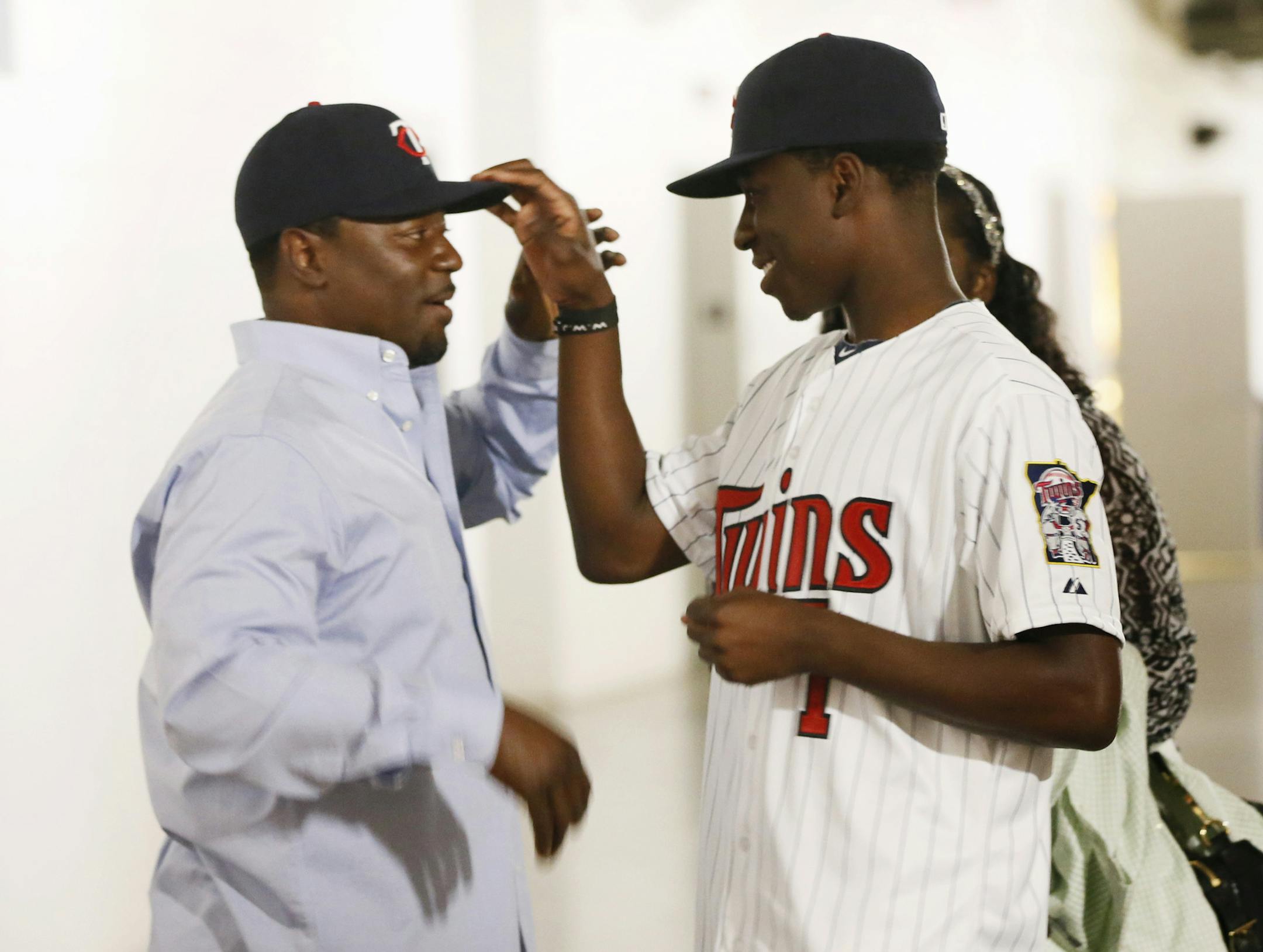 Nick Gordon adjusted a Twins cap on his father, Tom Gordon, before the 18-year-old shortstop was introduced to the Twin Cities media at Target Field on Monday. The elder Gordon never pitched for the Twins, but they are plenty familiar with him; he went 12-7 with six saves in 53 games vs. the Twins over his 20-year career.