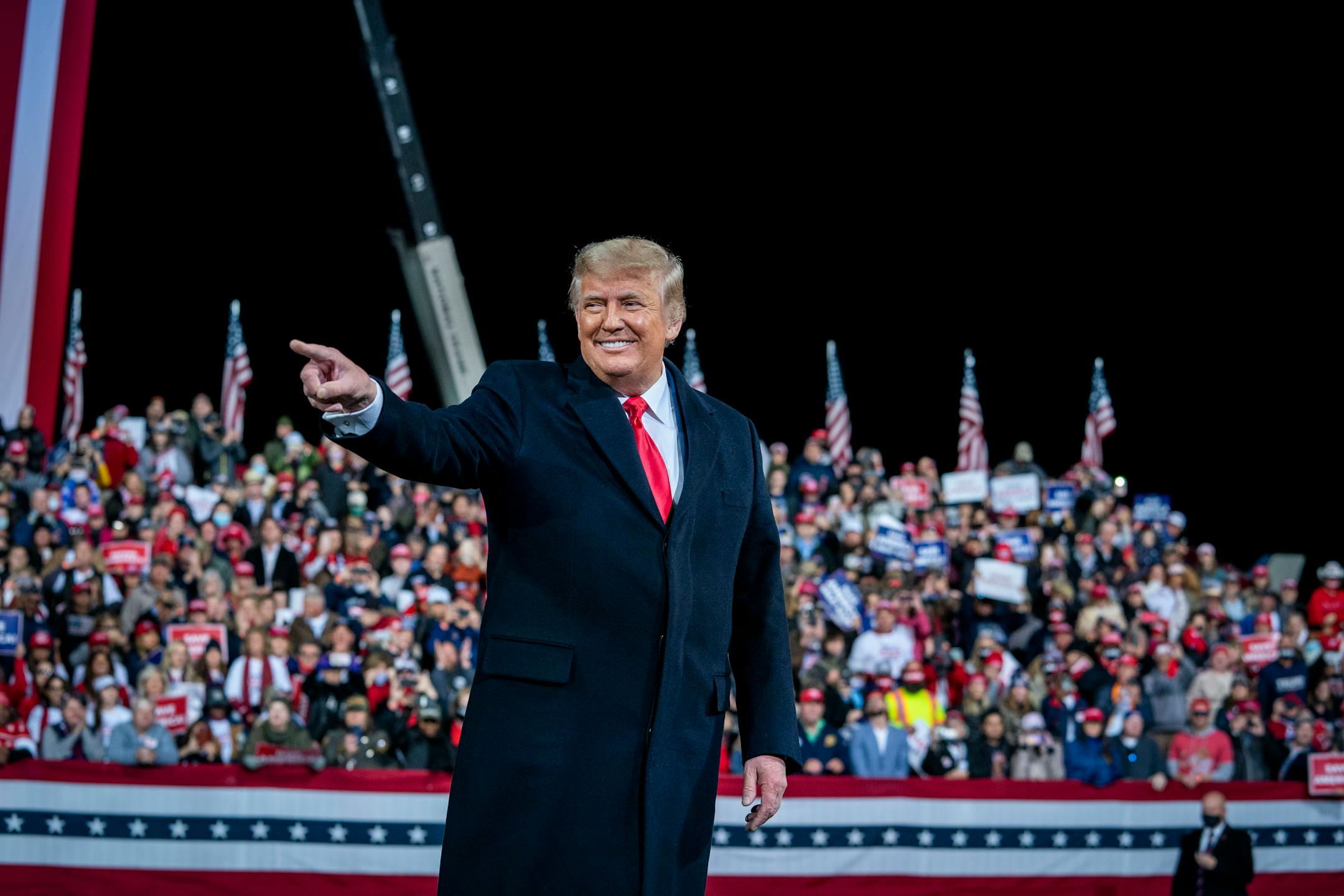 President Donald Trump arrives for a campaign event on behalf of Georgia's Republican senators, Kelly Loeffler and David Perdue, at an airport in Valdosta, Ga., Saturday, Dec. 5, 2020. Trump spoke at length about how the his election loss was "a fraud." (Doug Mills/The New York Times)
