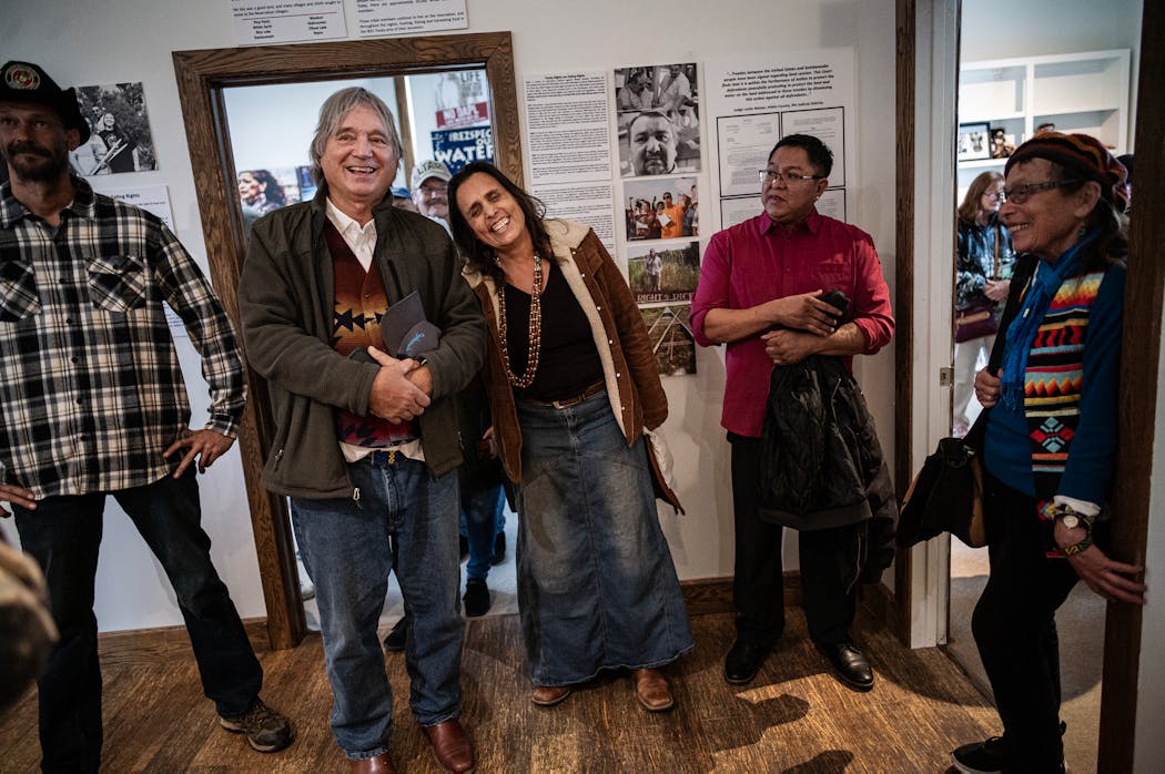 Don Wedll and Winona LaDuke welcomed guests to the opening Thursday of the Giiwedinong Treaty Rights and Culture Museum in Park Rapids, Minn.