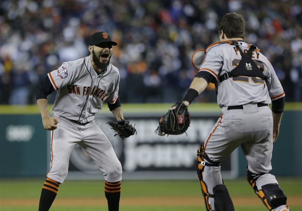 Sergio Romo celebrated the final out of the 2012 World Series.