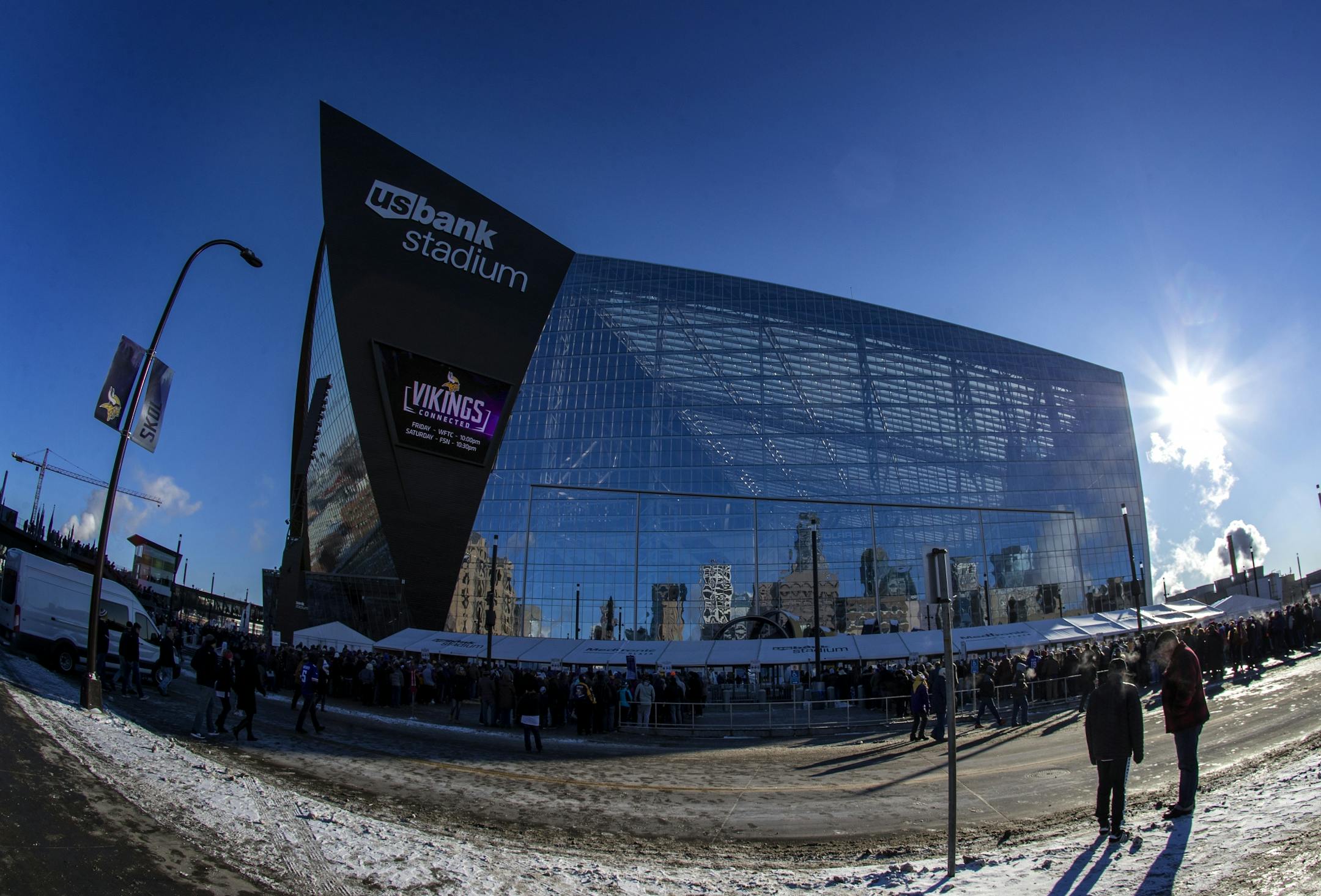 Fans stood in line in -12 temperatures to enter US Bank Stadium to see the Chicago Bears take on the Minnesota Vikings in Minneapolis, MN.