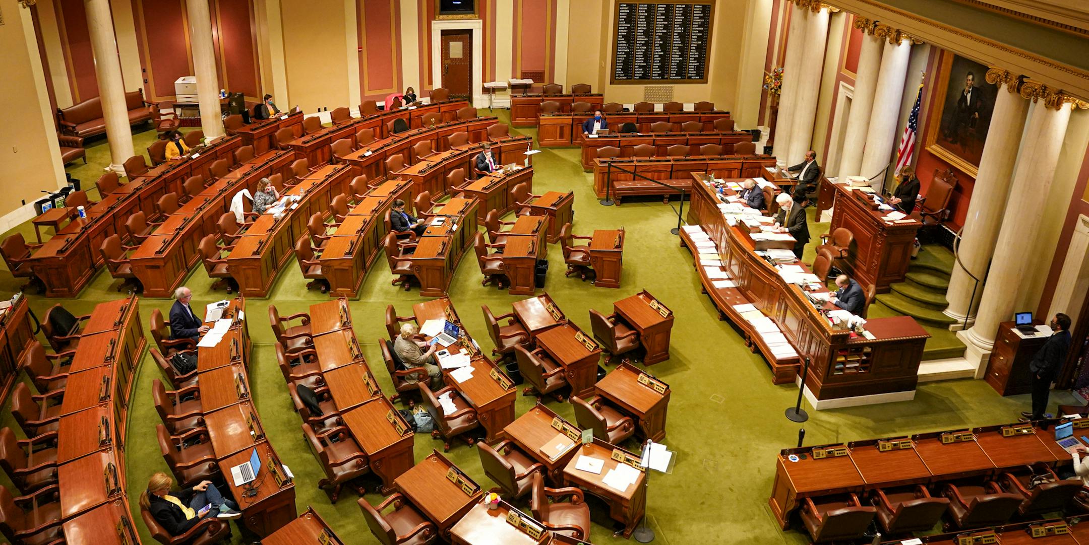 The House floor was mostly empty on Sunday, the final day of the regular Minnesota legislative session, as votes were cast by a roll call vote.