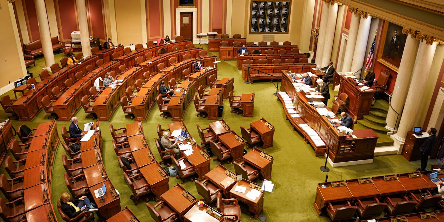 The House floor was mostly empty on Sunday, the final day of the regular Minnesota legislative session, as votes were cast by a roll call vote.