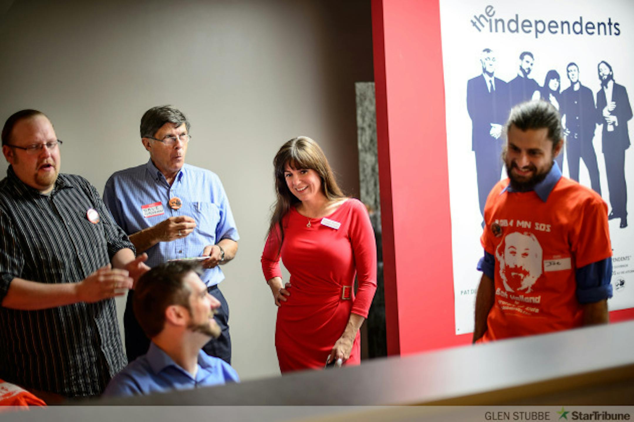 Hannah Nicollet IP candidate for Governor watched an early production version of the party's new ad.   The Minnesota Independence Party held a grand opening for its campaign headquarters in St. Paul Thursday, September 18, 2014.    ]   Thursday, September 18, 2014   GLEN STUBBE * gstubbe@startribune.com