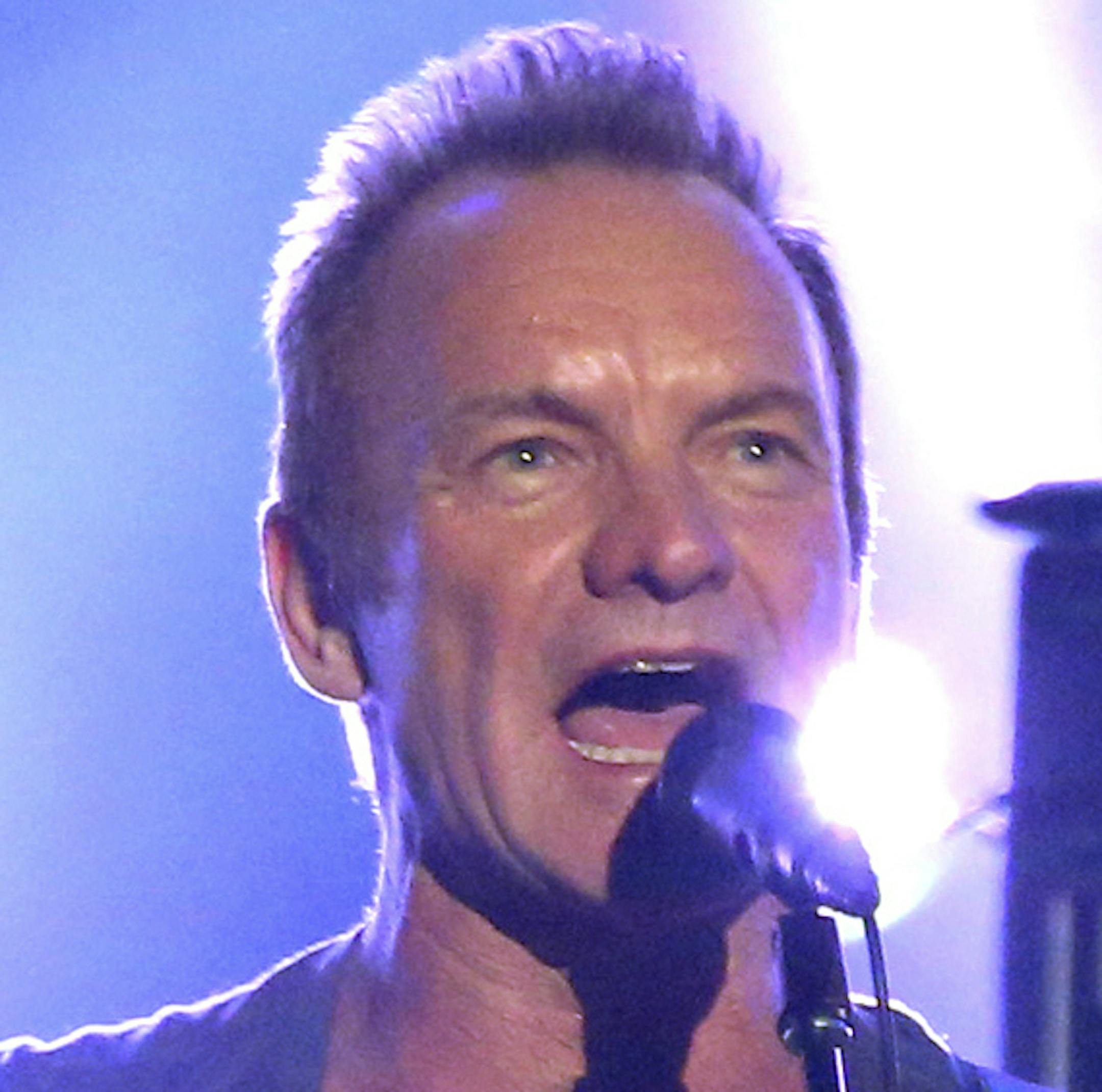 FILE - In this Nov. 20, 2016 file photo, Sting performs a medley at the American Music Awards at the Microsoft Theater in Los Angeles. Sting has been added to Tanglewood’s Popular Artists series this summer. He will make his debut at the summer home of the Boston Symphony Orchestra on Aug. 29 in support of his latest album, “57th & 9th”, released last November. (Photo by Matt Sayles/Invision/AP, File)
