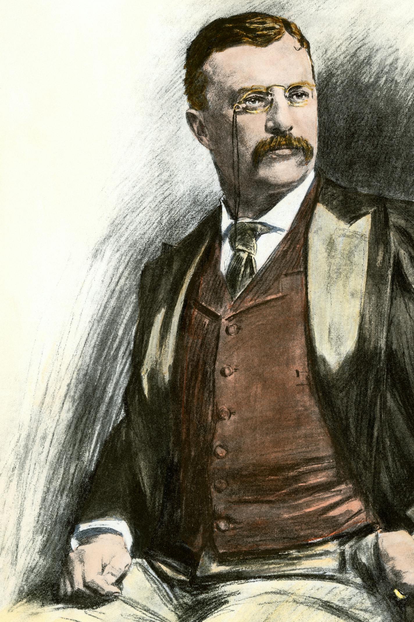 Theodore Roosevelt, 1900, when nominated for Vice President.
Hand colored halftone of a contemporary 1900 portrait. (North Wind Picture Archives via AP Images) ORG XMIT: NORAR