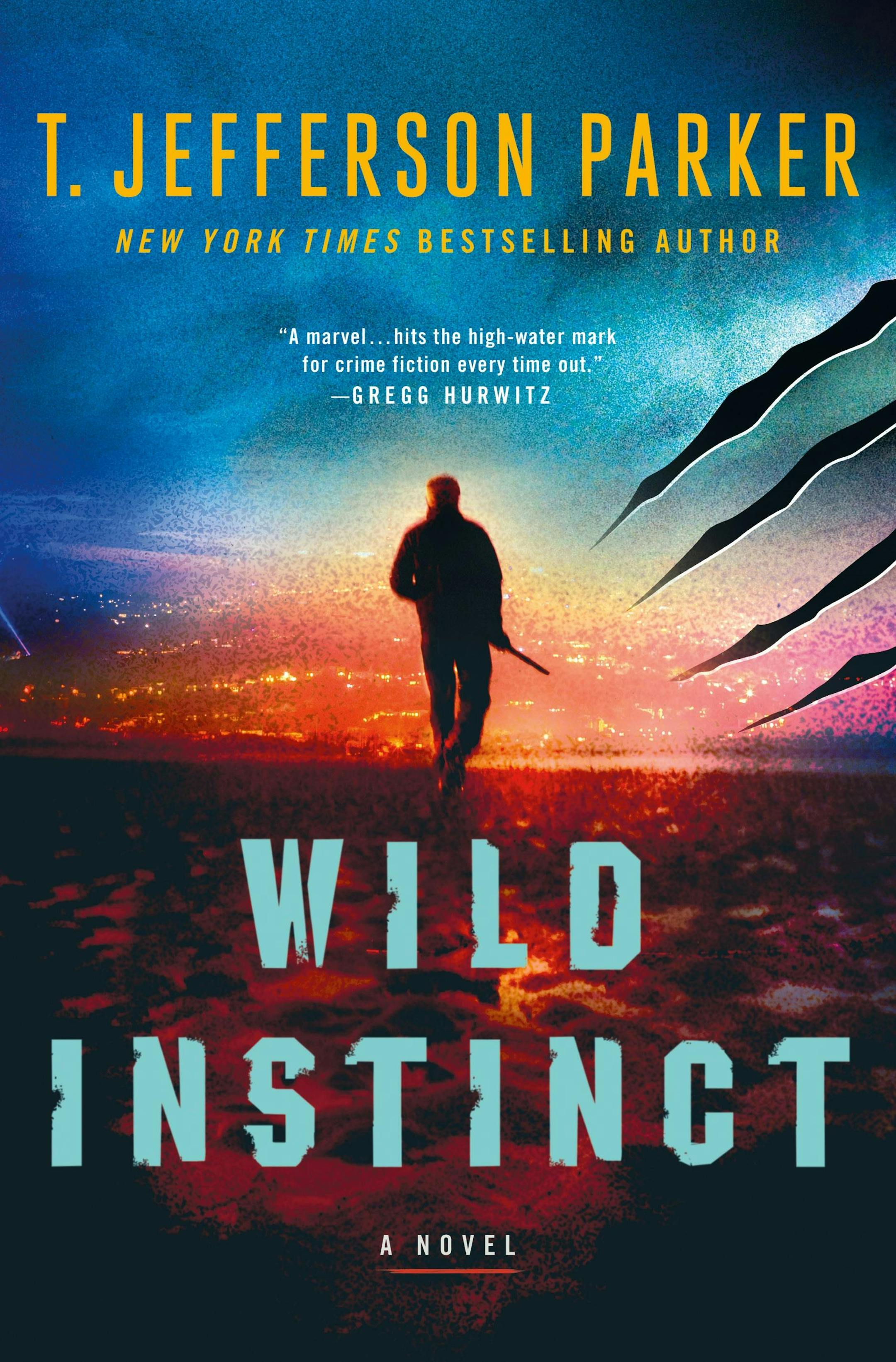 cover of Wild Instinct features a painting of a man walking with a rifle