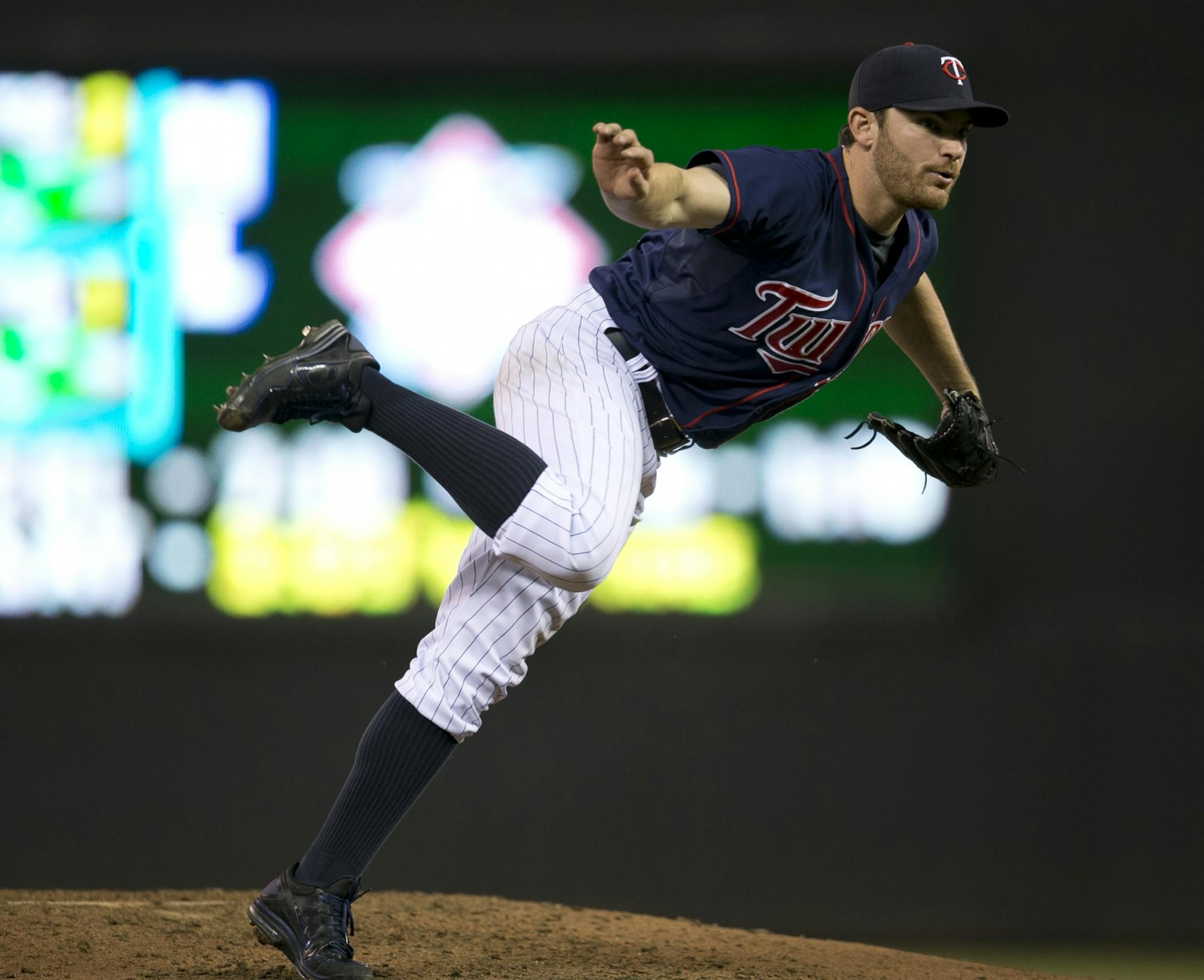 The Minnesota Twins lost 6-3 to the New York Yankees in the first game of their three day series Monday night, September 24, 2012 at Target Field in Minneapolis, Minn. Twins startign pitcher Liam Hendriks pitching in the seventh inning, his last of the night. He gave up four home runs in his outing.