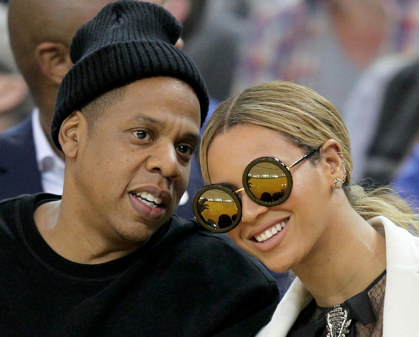 Jay Z and Beyonce attend the Golden State Warriors game against the Oklahoma City Thunder on Saturday, Feb. 6, 2016, at Oracle Arena in Oakland, Calif.