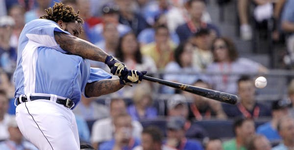 Detroit's Prince Fielder lifted a ball into the stands during Monday's Home Run Derby in Kansas City, Mo. Fielder beat Toronto's Jose Bautista for the