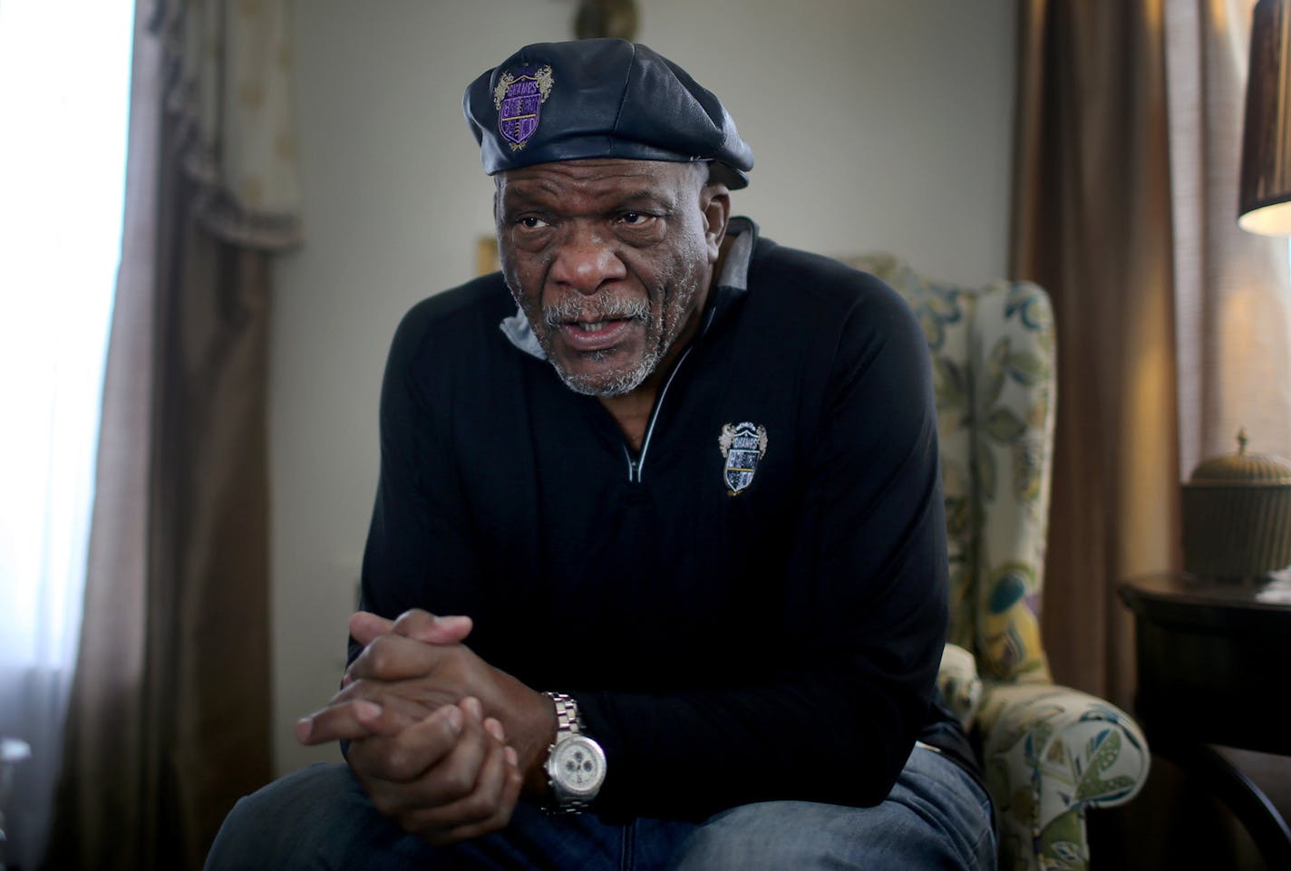 Carl Eller, retired Minnesota Viking great and NFL Hall of Fame member at his home Thursday, Feb. 12, 2015, in Minneapolis MN. Eller said people frequently remark that in the era he played the players did it "for the love of the game." But he finds himself asking: "What is the price I've paid?" Still, Eller tries to be positive and has developed a cirriculum called Game Plan 2 which he has presented to the NFL that educates players to prepare them for life after football. Eller said often fans a