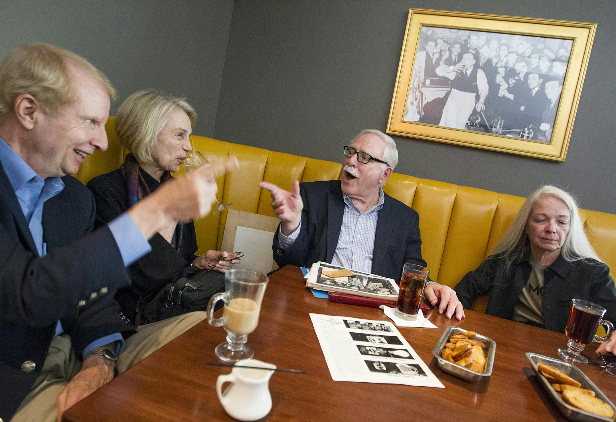 Left to right, Allen Fahden, Nancy Rice, Fred Webber and Sue Crolick, former Minneapolis advertising executives, recall what it was like to work in the local ad business during the ‚ÄúMad Men‚Äù era at Murray's restaurant in downtown Minneapolis June 7, 2013. (Courtney Perry/Special to the Star Tribune)