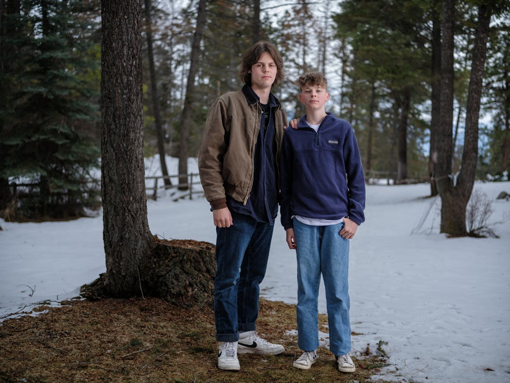 Badge Busse, 15, one of the plaintiffs who sued Montana over its support for the fossil fuel industry, with his brother Lander, in Kalispell, Mont. Their victory means, at least for now, that the state must consider potential climate damage when approving energy projects. “It’s sad that it had to come to us. We’re the last resort,” Badge said.