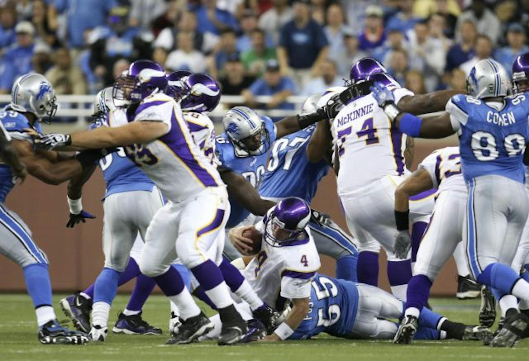 Brett Favre was sacked three times Sunday.