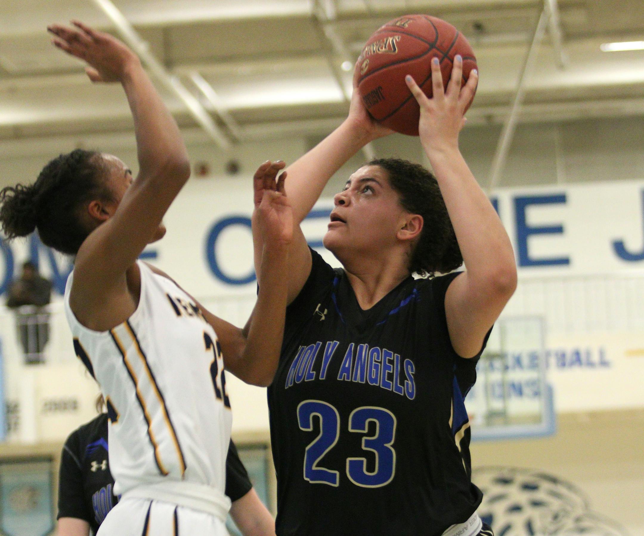 Holy Angels sophomore Destinee Oberg is already in her fourth varsity season. The Stars’ leading scorer will lead the team’s Class 3A title defense.