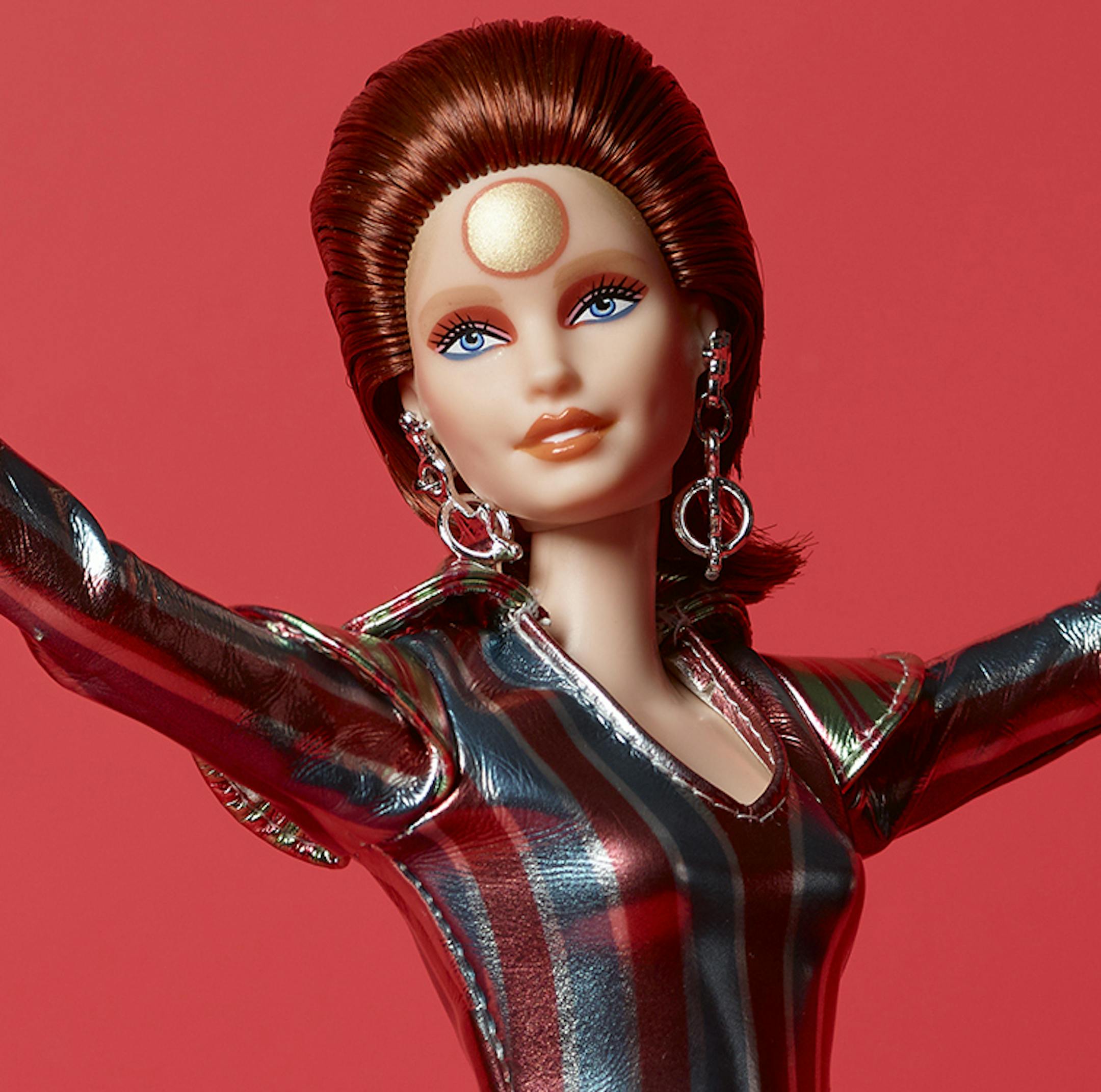 This image released by Mattel shows a Ziggy Stardust Barbie, honoring the 50th anniversary of the release of David Bowie’s iconic “Space Oddity." The $50, limited edition Barbie Bowie doll was created in collaboration with The David Bowie Archive. (Mattel via AP)