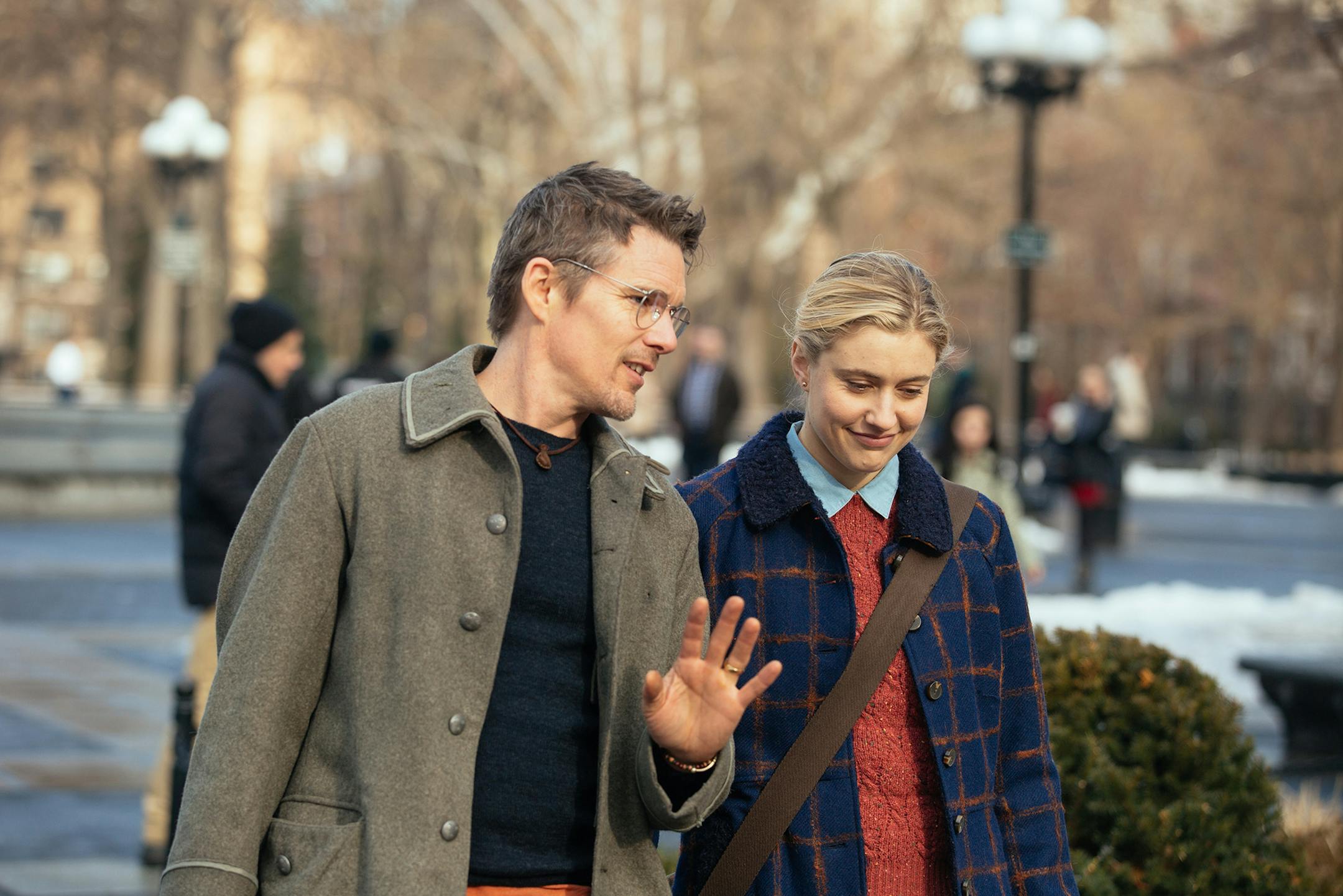 Ethan Hawke as John and Greta Gerwig as Maggie in "Maggie's Plan." credit: Jon Pack, Hall Monitor Inc./Sony Pictures Classics