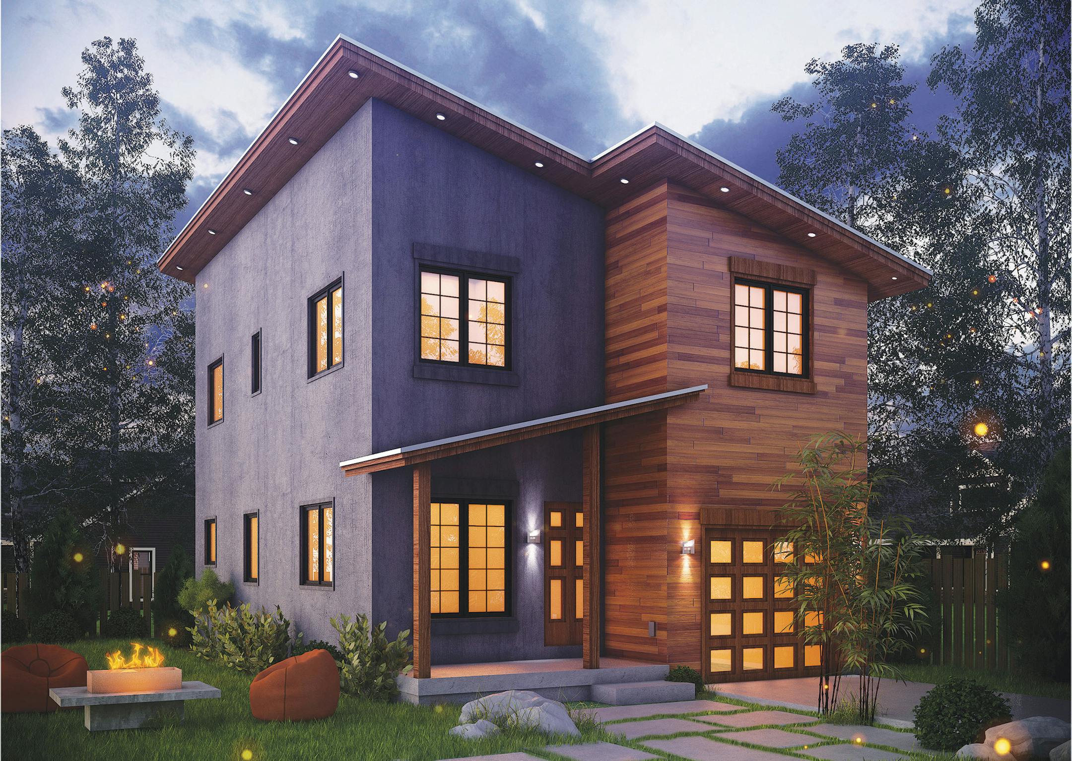 Home plan: Compact contemporary home is stylish and cool with large windows and mixed siding.
