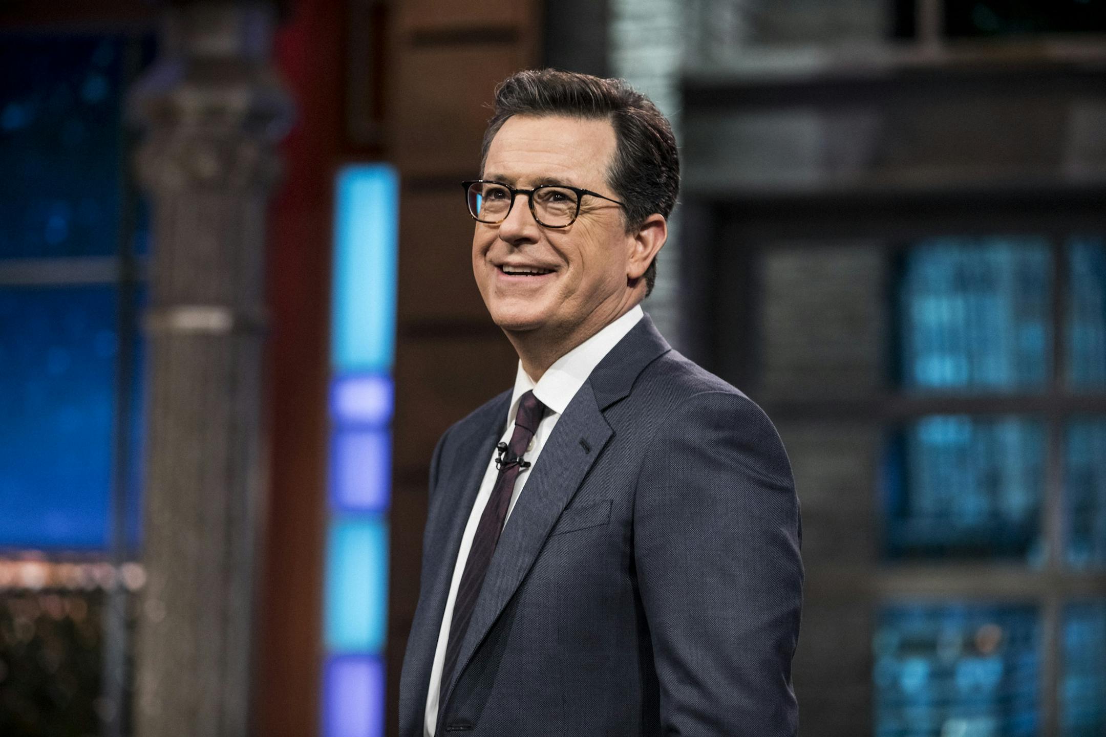 FILE -- Stephen Colbert during rehearsal of "The Late Show" in New York, April 4, 2017.