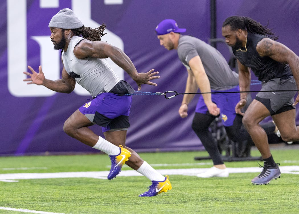 Vikings running back Dalvin Cook participates in an offseason workout last week at TCO Performance Center in Eagan.