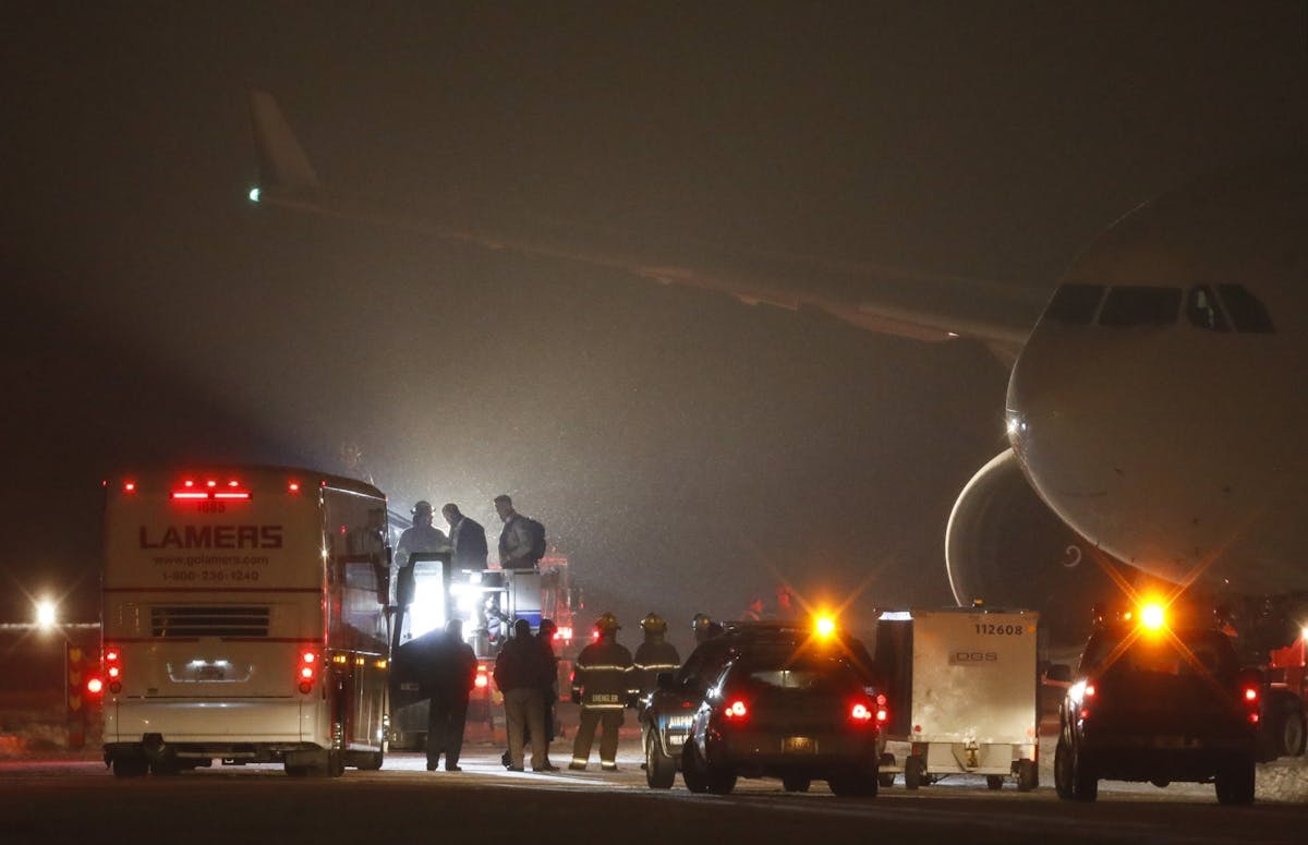 Vikings players were still stuck on their chartered aircraft hours after landing at Appleton International Airport.