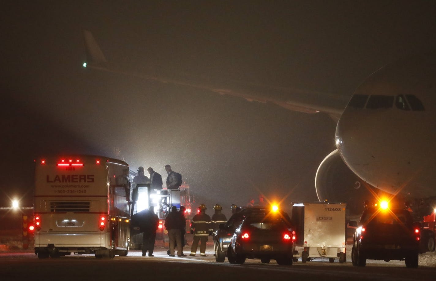 Vikings players were still stuck on their chartered aircraft hours after landing at Appleton International Airport.