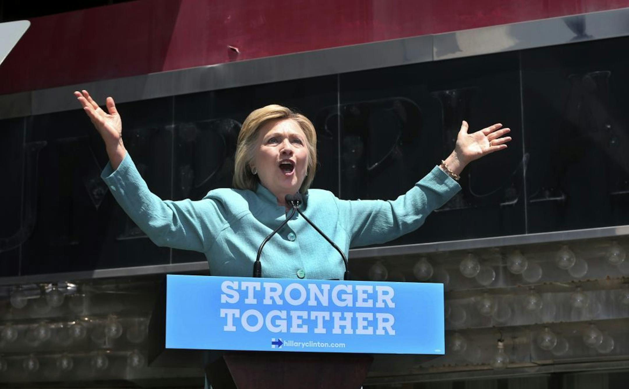 Democratic presidential candidate Hillary Clinton speaks on the Boardwalk in Atlantic City, N.J.,Wednesday, July 6, 2016.